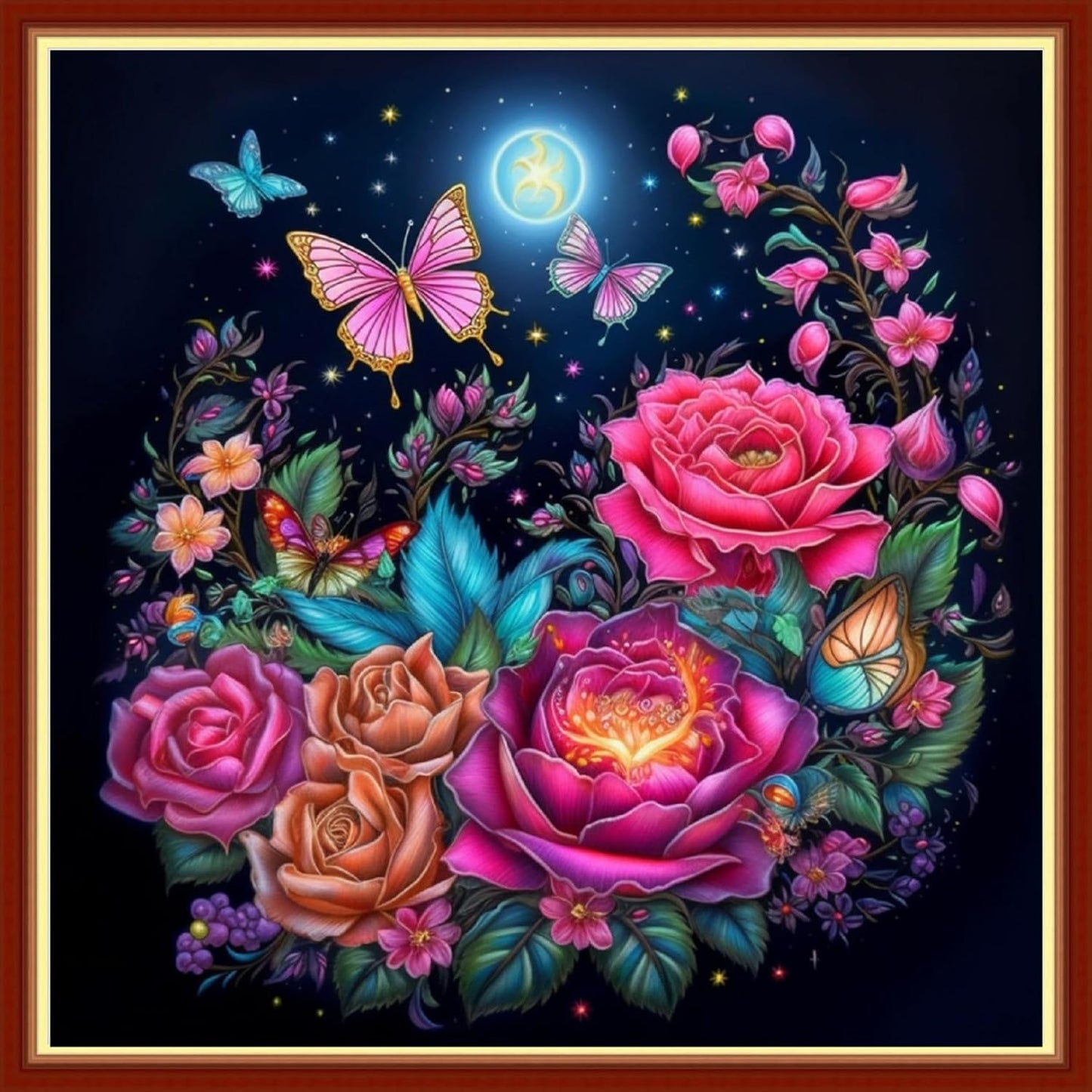 Foxhool Beginners Cross Stitch Kits Stamped Full Range of Embroidery Kits for Adults DIY Cross Stitches kit Embroidery Patterns for Needlepoint kit-Colorful Butterfly Flowers 17.7x17.7 inch