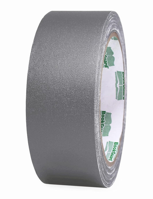 BookGuard 1-1/2 Inch Vinyl-Coated Cotton Cloth Bookbinding Repair Tape, 15 Yard Roll, Gray