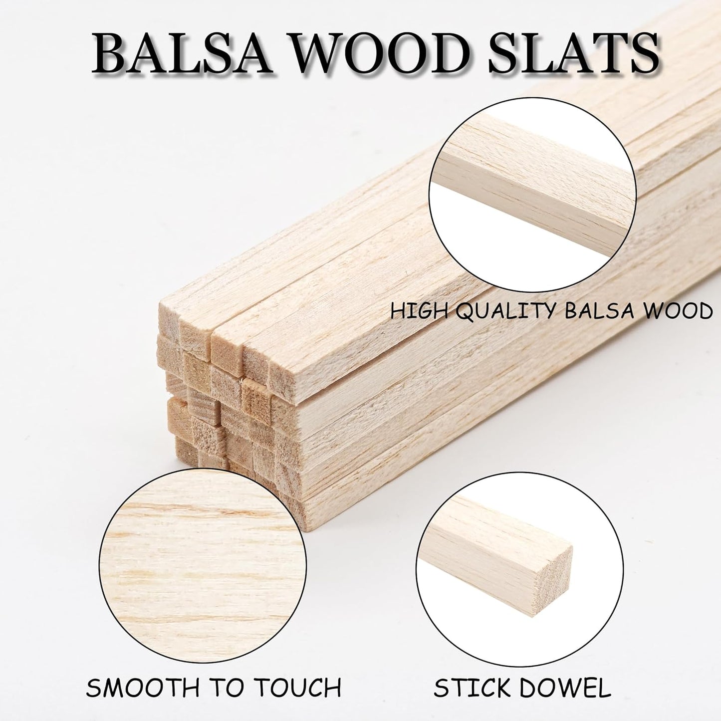 Premium 1/4" x 12" Balsa Wood Sticks 50pcs - Square Unfinished Lightweight for Architectural Models, DIY Crafts