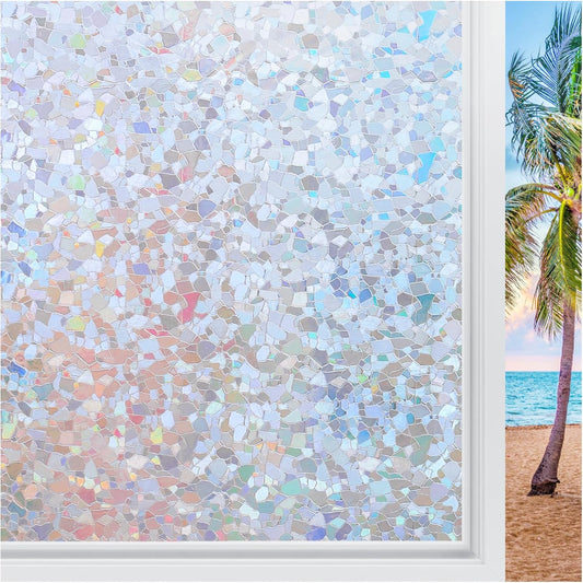 rabbitgoo Rainbow Window Privacy Film Decorative Stained Glass Diamond Pattern Window Sticker with Iridescent Tint Non-Adhesive Static Cling for Home Office Crystal Pattern, 23.6 x 118.1 inch