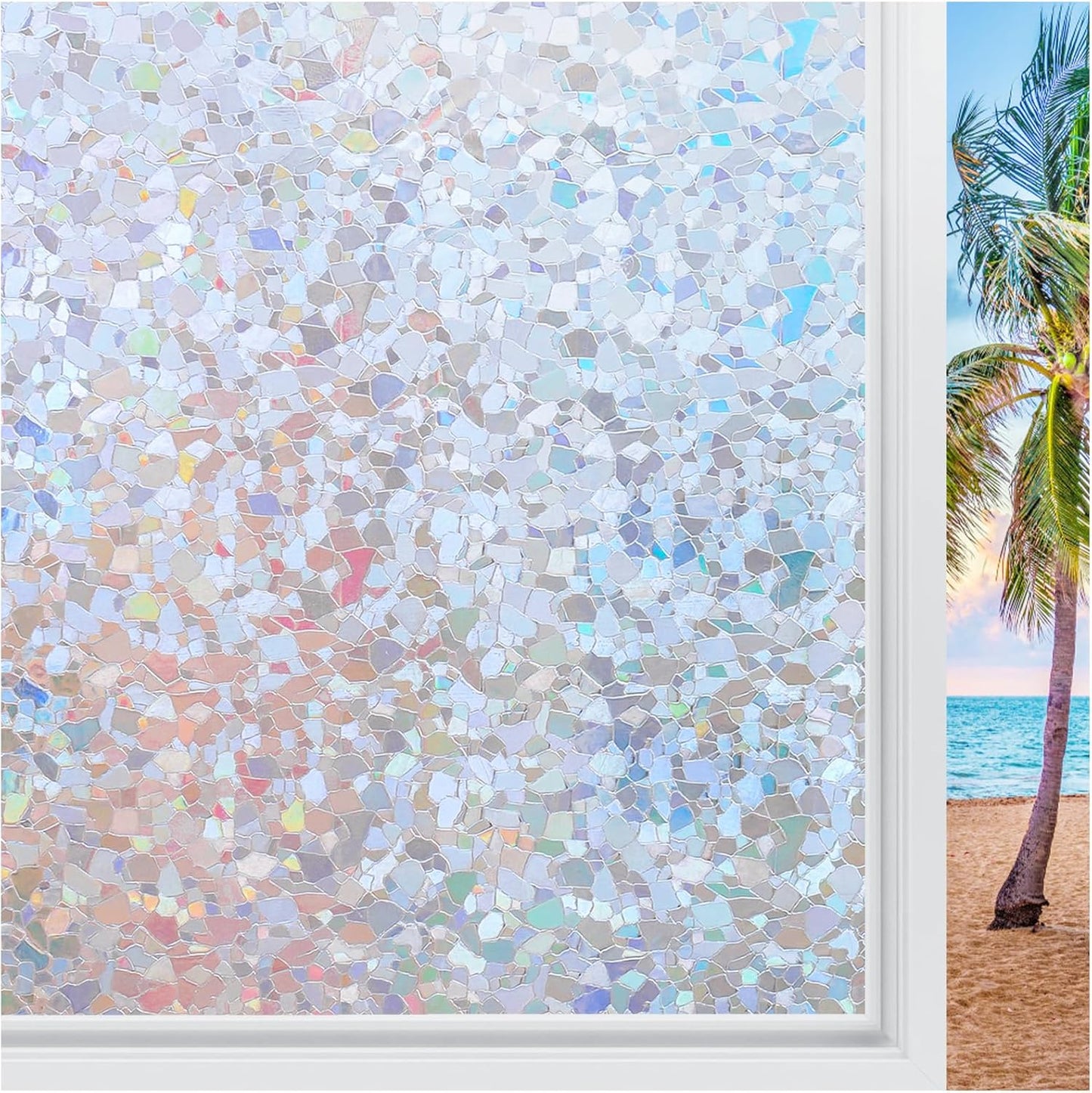 rabbitgoo Rainbow Window Privacy Film Decorative Stained Glass Diamond Pattern Window Sticker with Iridescent Tint Non-Adhesive Static Cling for Home Office Crystal Pattern, 17.5 x 157.4 inch