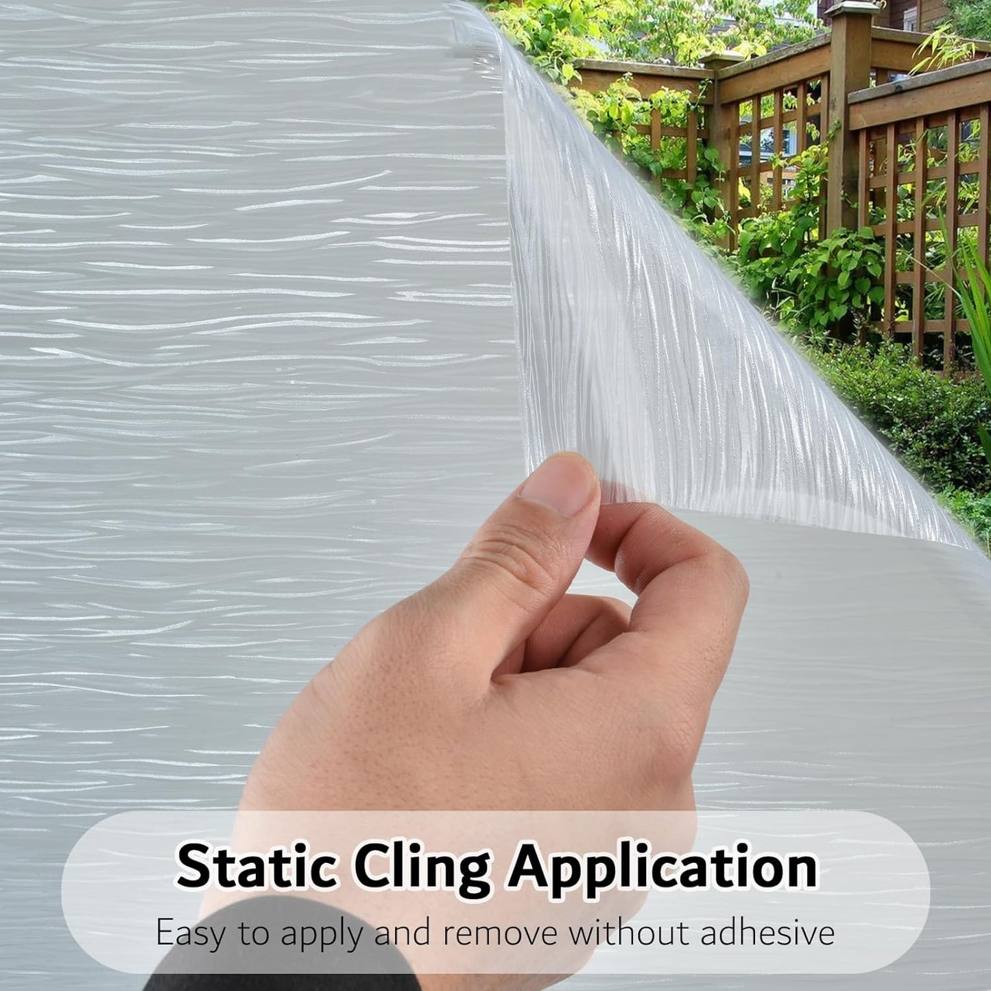 VELIMAX Frosted Window Privacy Film Non Adhesive Window Cling Removable Glass Covering Clear Water Opaque Window Film for Home Anti UV 23.6x118 inches