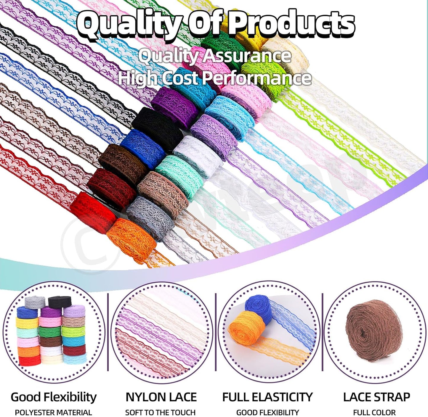 Swpeet 20 Rolls in Total 200 Yards 2.2cm×10 Yards Colorful Lace Ribbon Unilateral Floral Pattern Fabric Lace Ribbon, Lace Trim Ribbon Crafting Lace for Wedding Decorating, Sewing Gift Wrapping