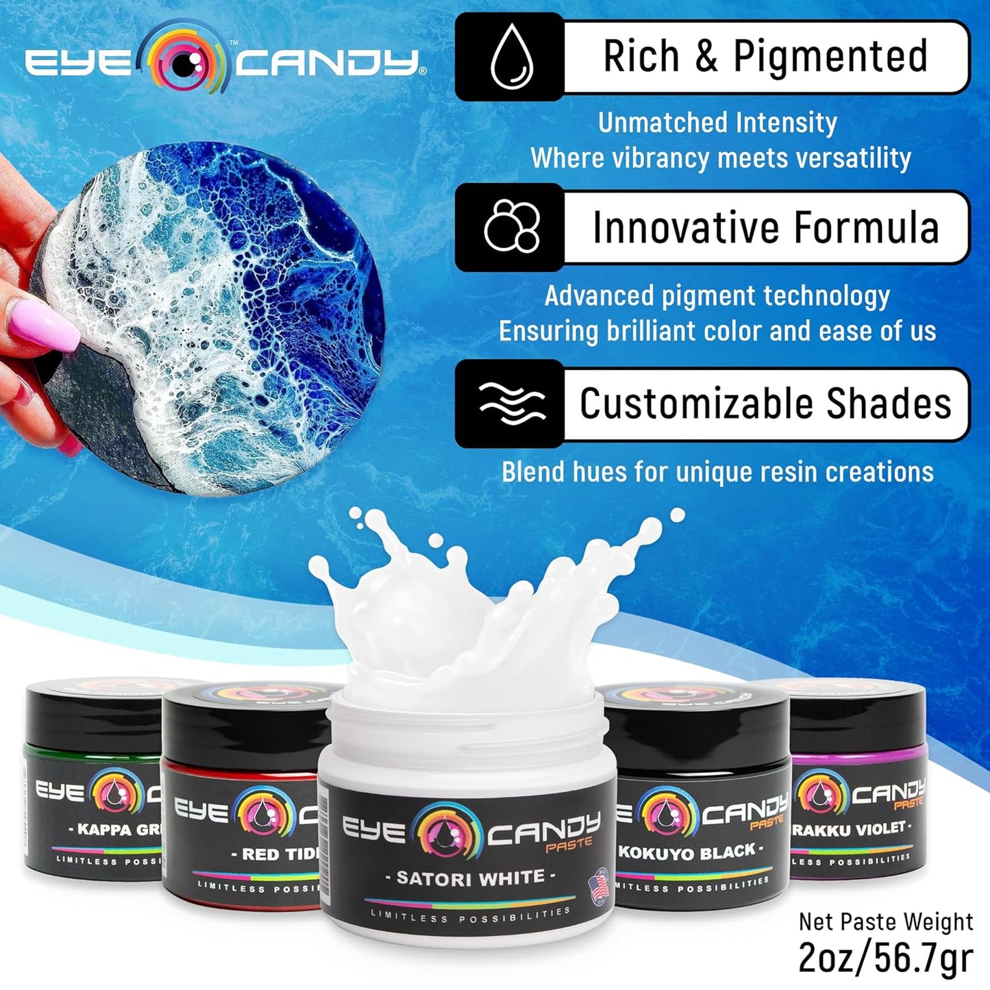 Eye Candy White Resin Pigment Paste Satori White (3 oz) | Create Cells and Lacing | Epoxy, Resin Art Paste | Opaque Tint | Highly Pigmented