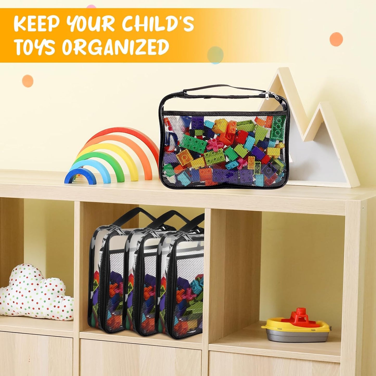8 Packs Toy Storage Bags with Zipper, Clear PVC Organizing Bags, Reusable Toy Storage Organizer with Portable Handle, Travel Waterproof Organizer Bags for Building Blocks, Puzzle, Toys and Books