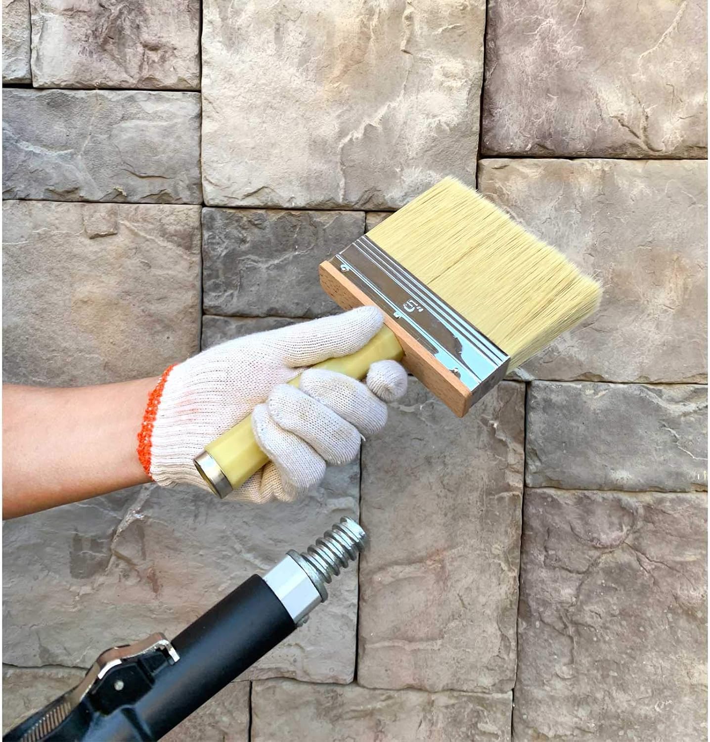 Deck Brush for Applying Stain, 5-inch Paint Brush, Medium Size for Quick Decking, Fence, Walls and Furniture Paint Application, Handle Threaded for Extension Use, Multicolor