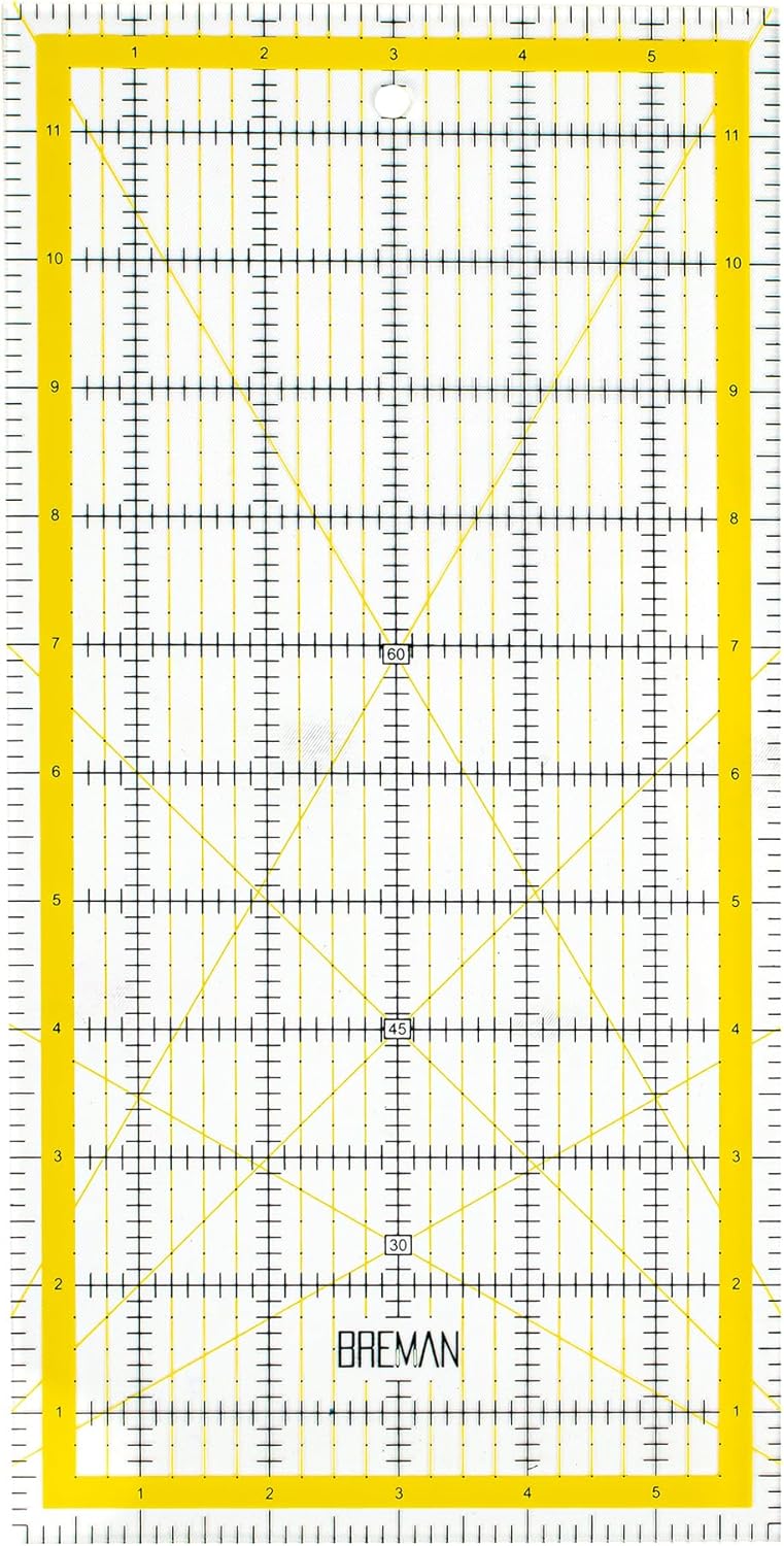Breman Precision Quilting Rulers – 6x12 Inch Clear Acrylic Rulers for Quilting and Sewing – Laser-Cut Edge, Easy-Read Grid Lines, Angled Markers – Fabric Guide for Left & Right-Handed Users