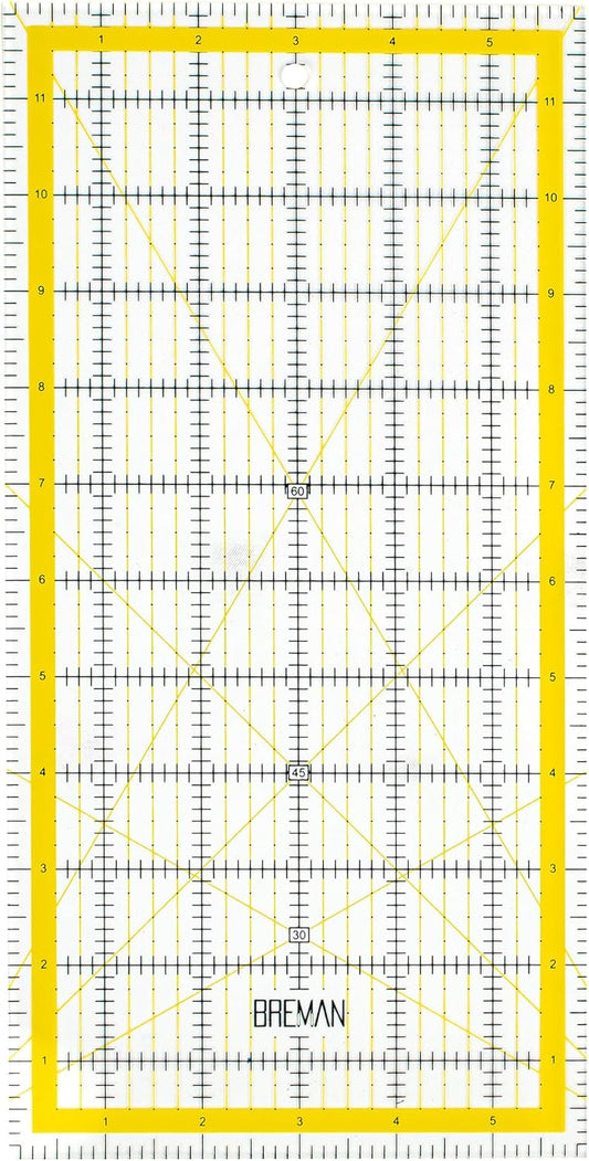 Breman Precision Quilting Rulers – 6x12 Inch Clear Acrylic Rulers for Quilting and Sewing – Laser-Cut Edge, Easy-Read Grid Lines, Angled Markers – Fabric Guide for Left & Right-Handed Users