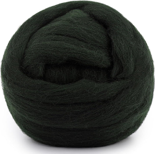 Mayboos Wool Roving Yarn, 1.76oz Colored Natural Wool Roving,Wool Felting Supplies Pure Wool Chunky Yarn for Wet Felting handcrafts and Spinning (Dark Green Color)