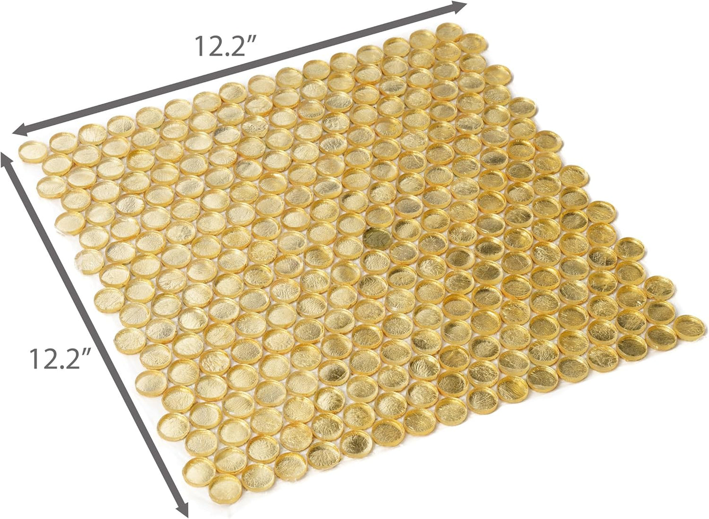 Box of 10 Glossy Gold Glass Penny Round Mosaic Tiles – 12.2" x 12.2" Mesh-Mounted Sheets, 10.34 Sq Ft, Not Peel & Stick - Kitchen Backsplash, Shower Wall, Bathroom, Fireplace, Interior Decor