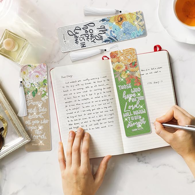 8 Pieces Christian Bible Verse Diamond Art Bookmarks 5d Christian Beaded Bookmark Acrylic Tassel Bookmark for DIY Making Beginners Kids Adults Arts Craft Supplies (Floral Christian)