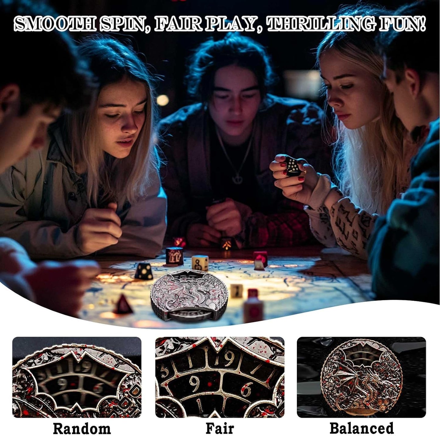 DND Dice Set Roulette: Fidget D4 D6 D8 D10 D10% D12 D20 All in One Metal D&D Spinner Dice - Cool Role Playing Dice Gifts for Dungeons and Dragons TRPG MTG Games Lover Players (Bloodstained)