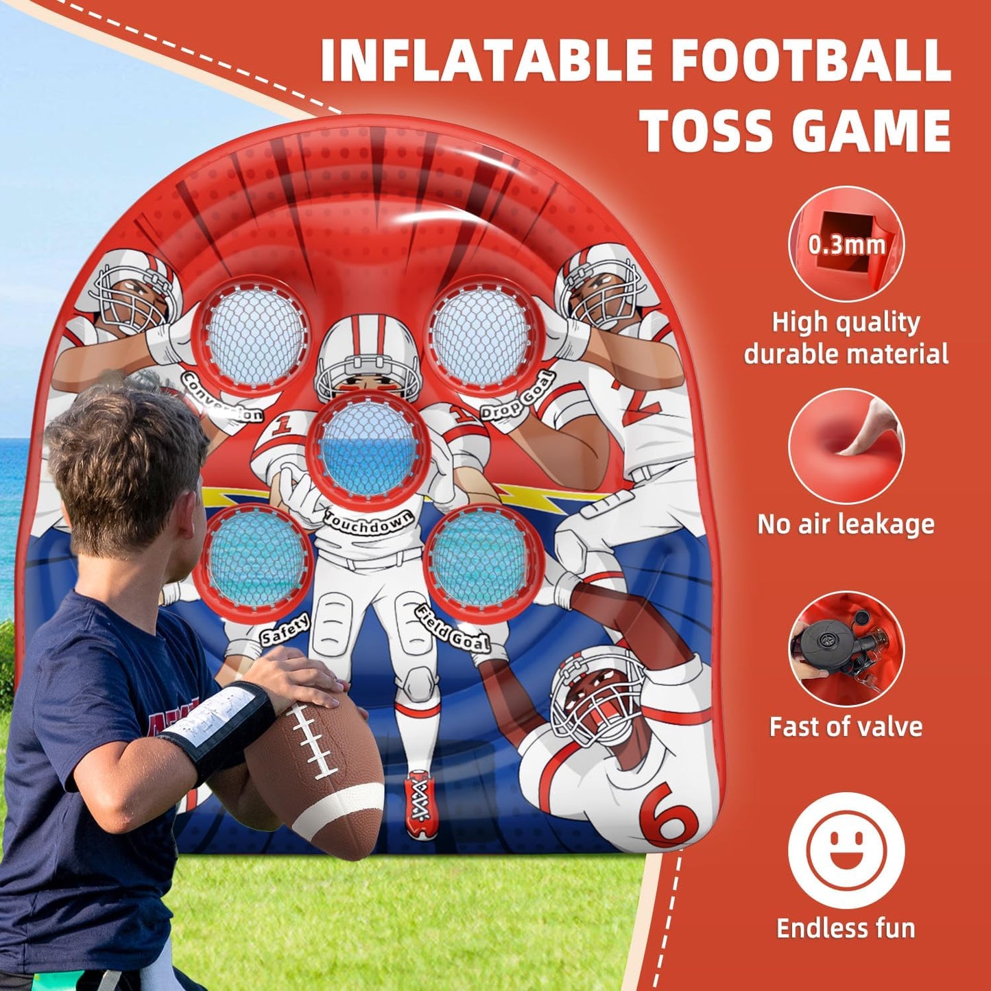 6Ft Football Target Toss Game - Inflatable Football Throwing Target Toy for Kids - Carnival Party Games