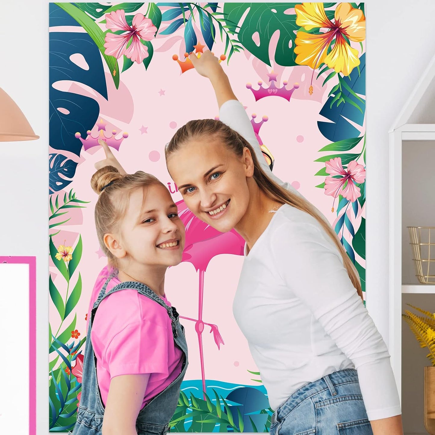 ASTARON Pin The Crown on The Flamingo, Flamingo Theme Party Game with 24 Crown Stickers for Birthday Party and Hawaiian Luau Tiki Party Supplies