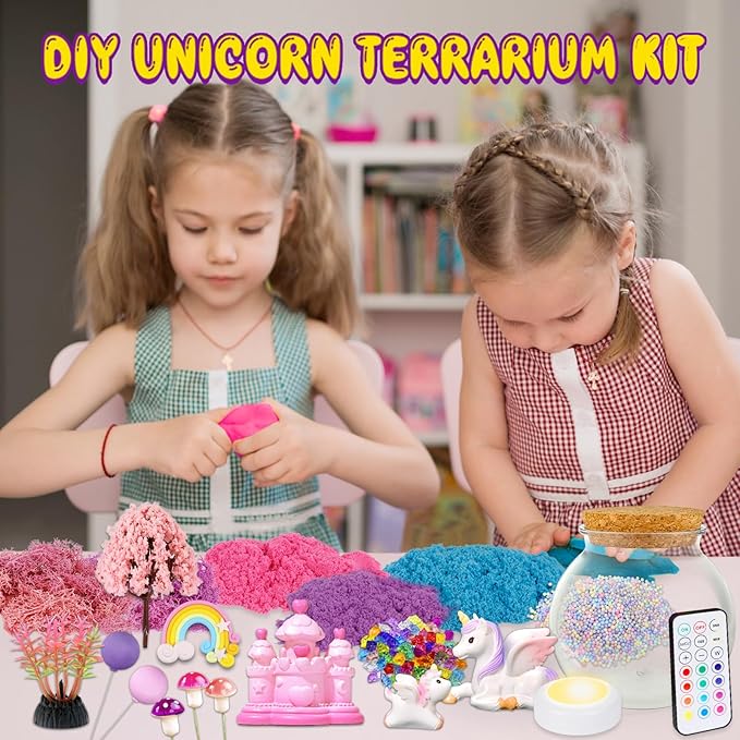 7july Unicorn Terrarium Crafts Kit for Kids-LED Night Light Up & Remote Unicorn Birthday Gifts Toys for Girls Ages5 6 7 8 9 10 Year Old-Christmas Gifts for Girls
