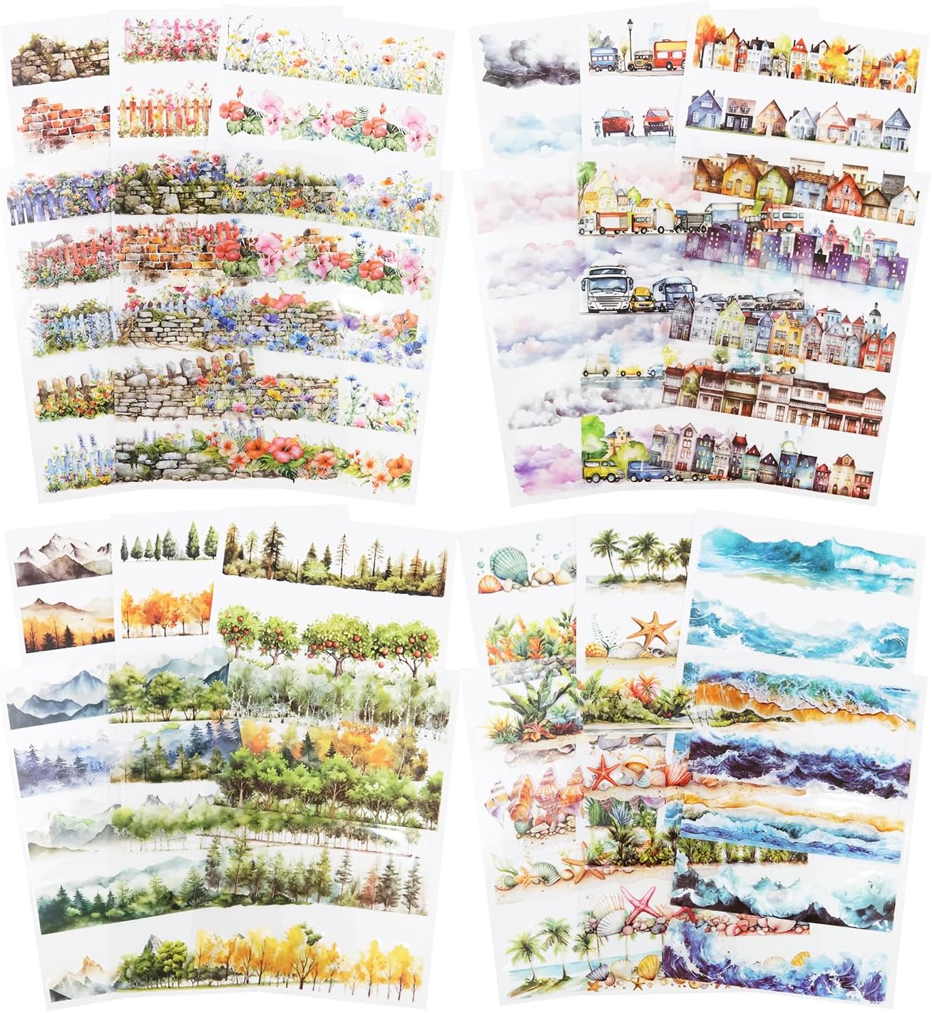 80 Sheet Nature PET & Washi Sticker Book Set, Pre-Cut Landscape Stickers for Scrapbooking, Journaling, and DIY Crafts