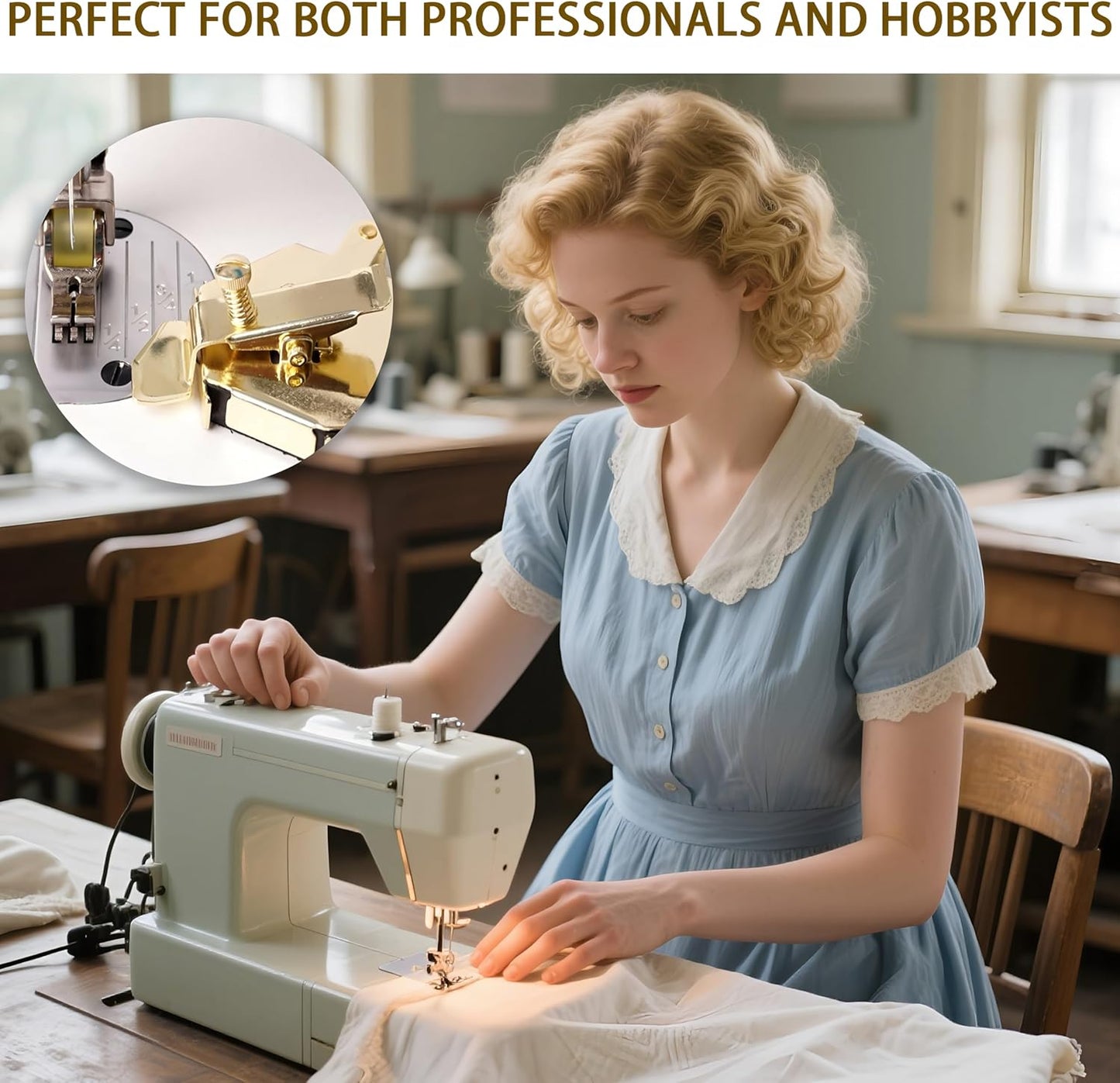 Magnetic Sewing Guide,Upgraded Multi-Purpose Magnetic Seam Guide for Sewing Machine,Quilting Accessory for Professionals&Beginner,Edge Retaining/Positioning/Anti-Curling/Pressing of Topstitching(Gold)