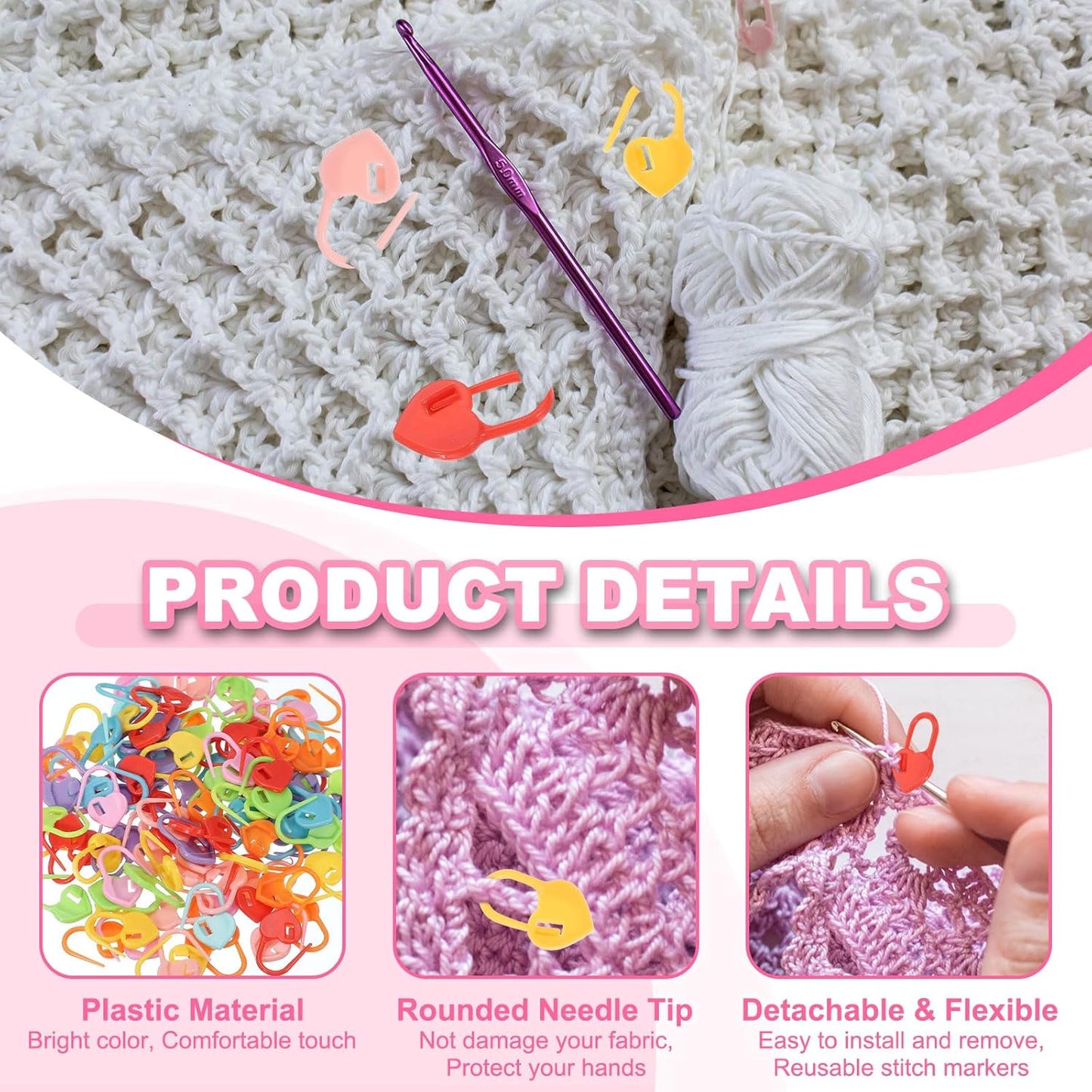 uxcell 200pcs Stitch Markers for Crocheting, Heart Shaped Crochet Marker Needle Clip Counter for Knitting Clothing Tag DIY Craft,Orange