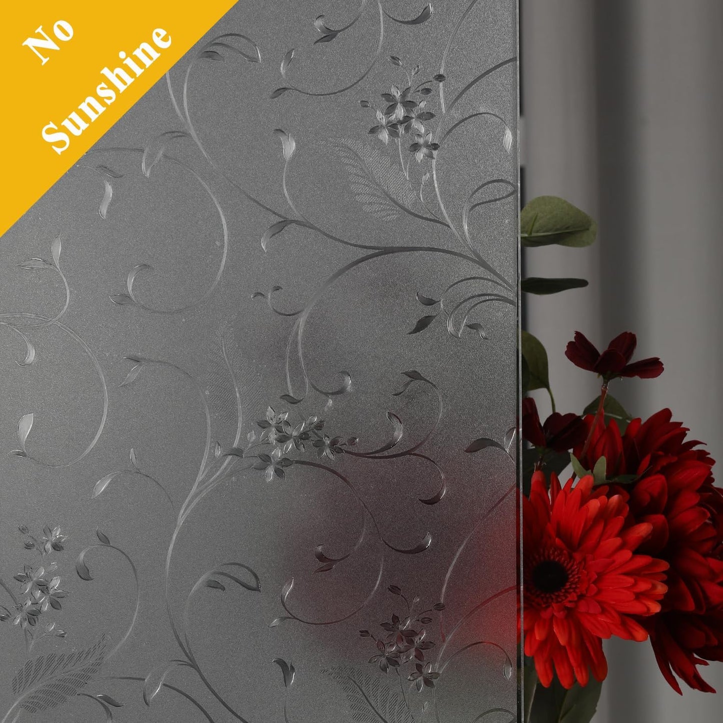 Mikomer Privacy Window Film Etched Flowers Static Cling Glass Door Film, Non Adhesive Heat Control Anti UV Window Cling for Office and Home Decoration,23.6 inches by 118 inches