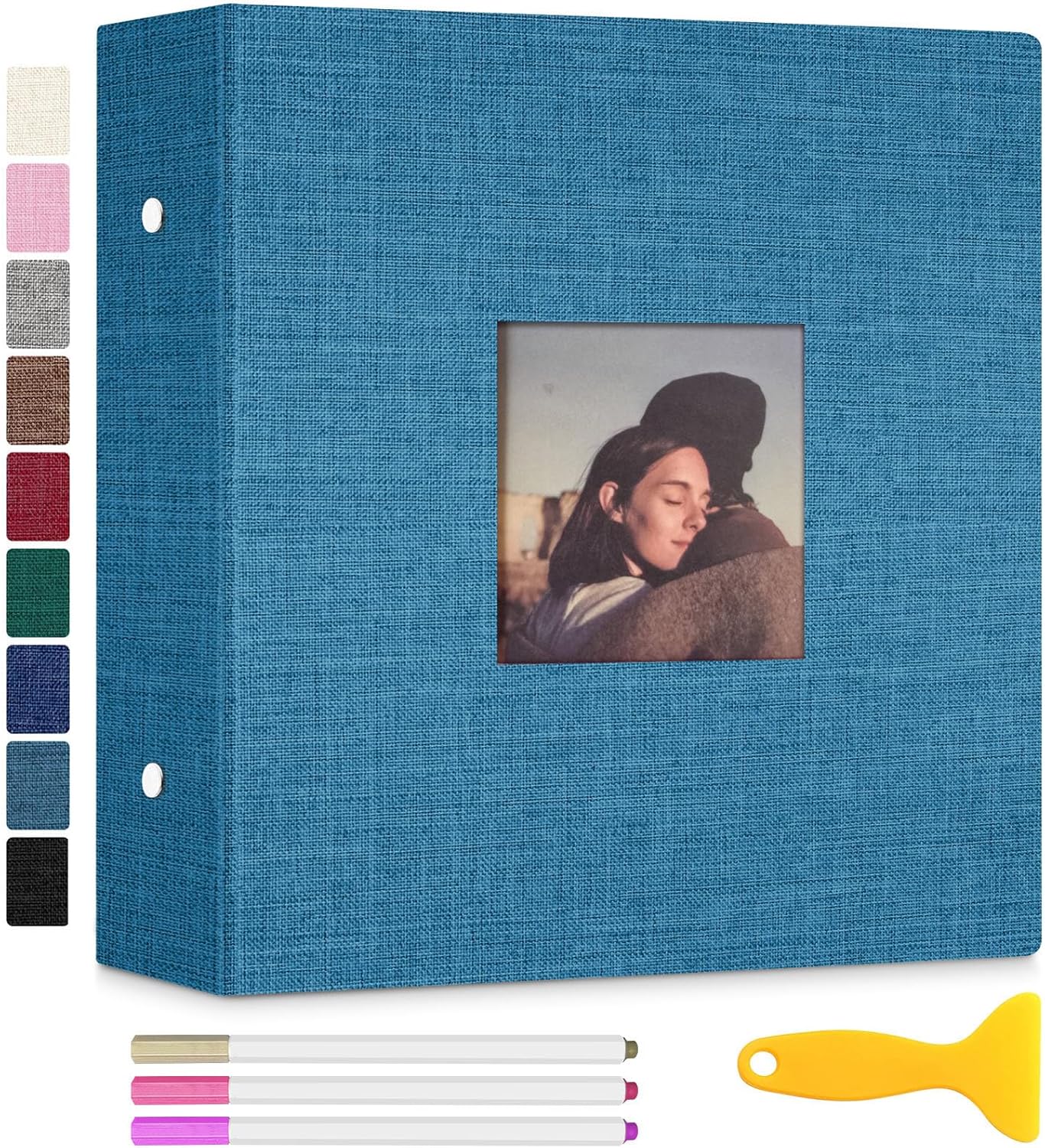 Zesthouse Photo Album Self Adhesive with Picture Display Window, 3-Ring Scrapbook Albums 60 Pages Holds 8x10 5x7 4x6 Photos, DIY Photo Book Ideal Gift for Family Wedding Baby