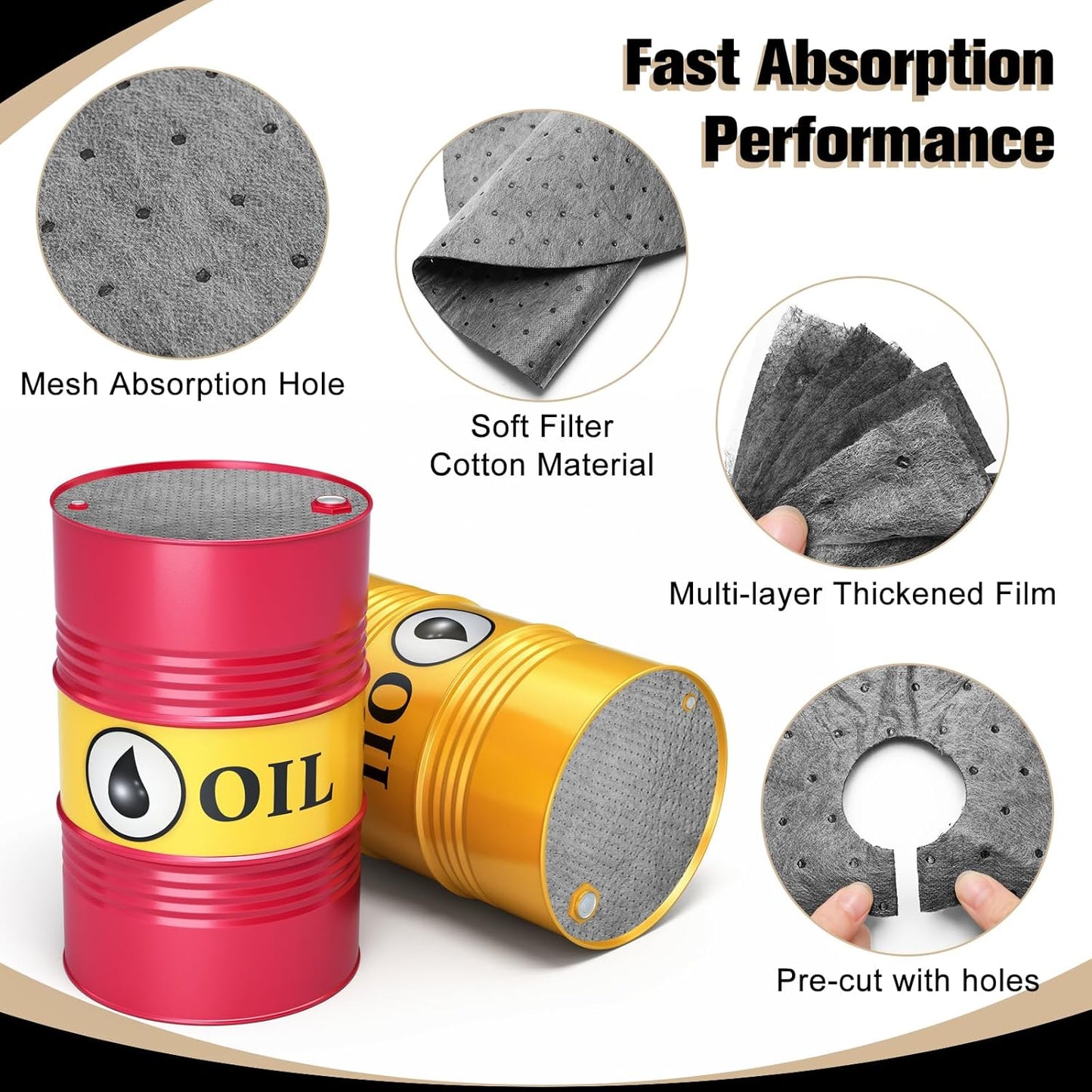AHIER 20PCS Oil Absorbent Pads, Oil Absorbing Pads for 55 Gallon Drums Barrel 22" Diameter Drum Lid Oil Mat with Holes, Gray