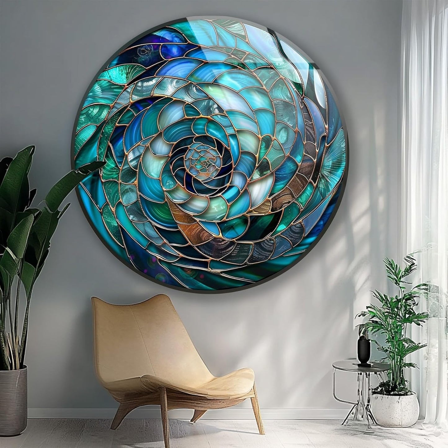 My Photostation.com 20''(50cm) Diameter Ocean Vortex Spiral Round Glass Wall Art Tempered Glass Printing Wall Decor Large Wall Art Wall Hangings