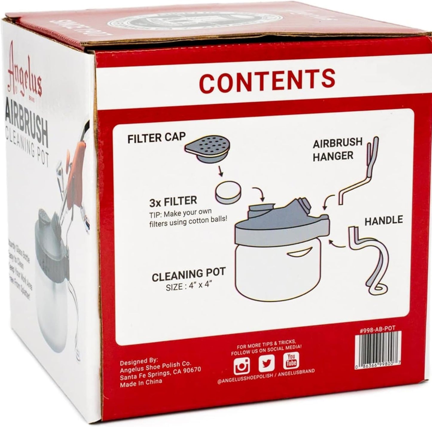 ANGELUS Airbrush Cleaning Pot, Glass Cleaning Pot with Holder, Cleans Airbrush, Airbrush Holder Station