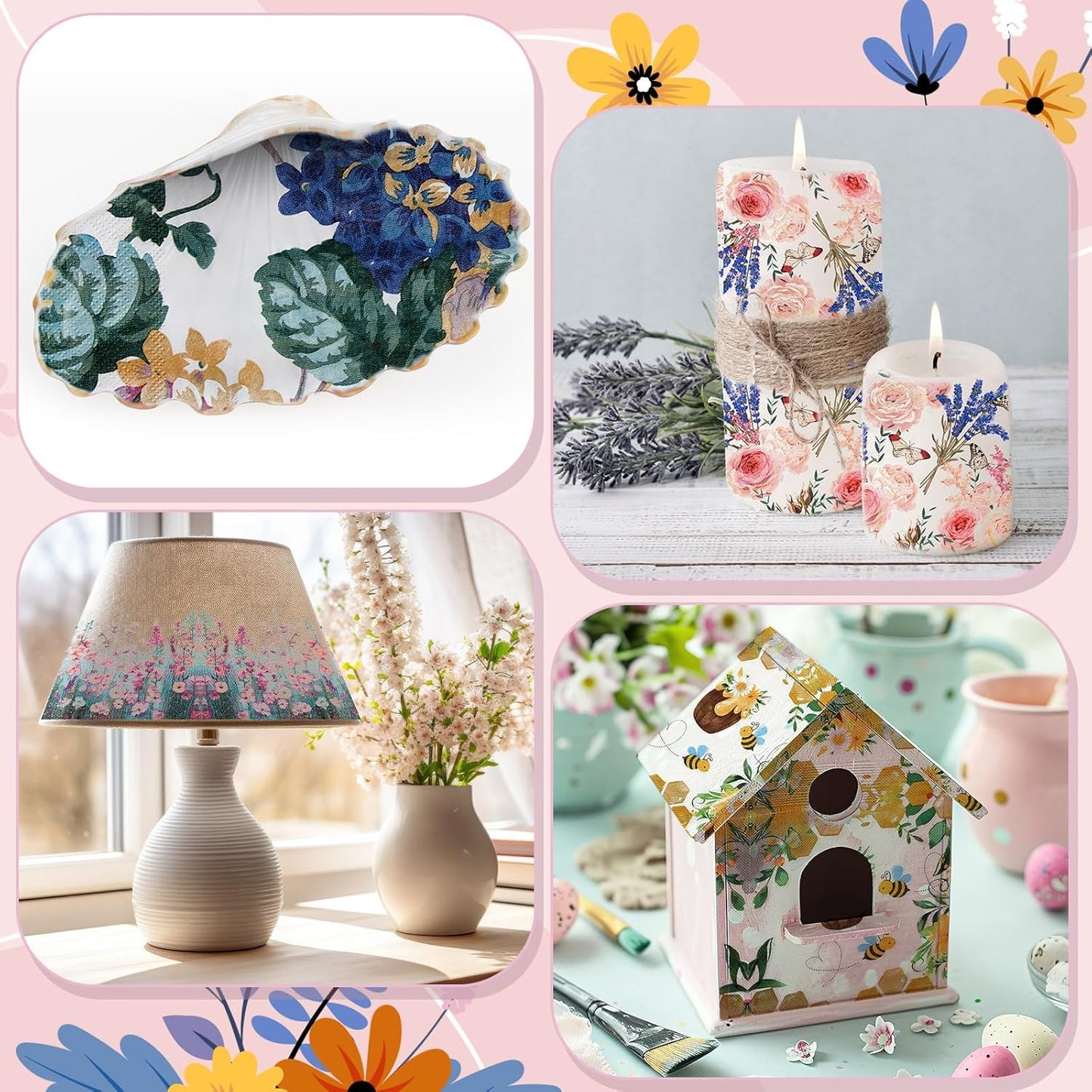 Crtiin 20 Pack Assorted Floral Napkins for Decoupage Toilet Napkins Flower Cocktail Decorative Paper for Birthday Party Beautiful Gorgeous, 20 Styles Each 6.5 inches(Style 5)