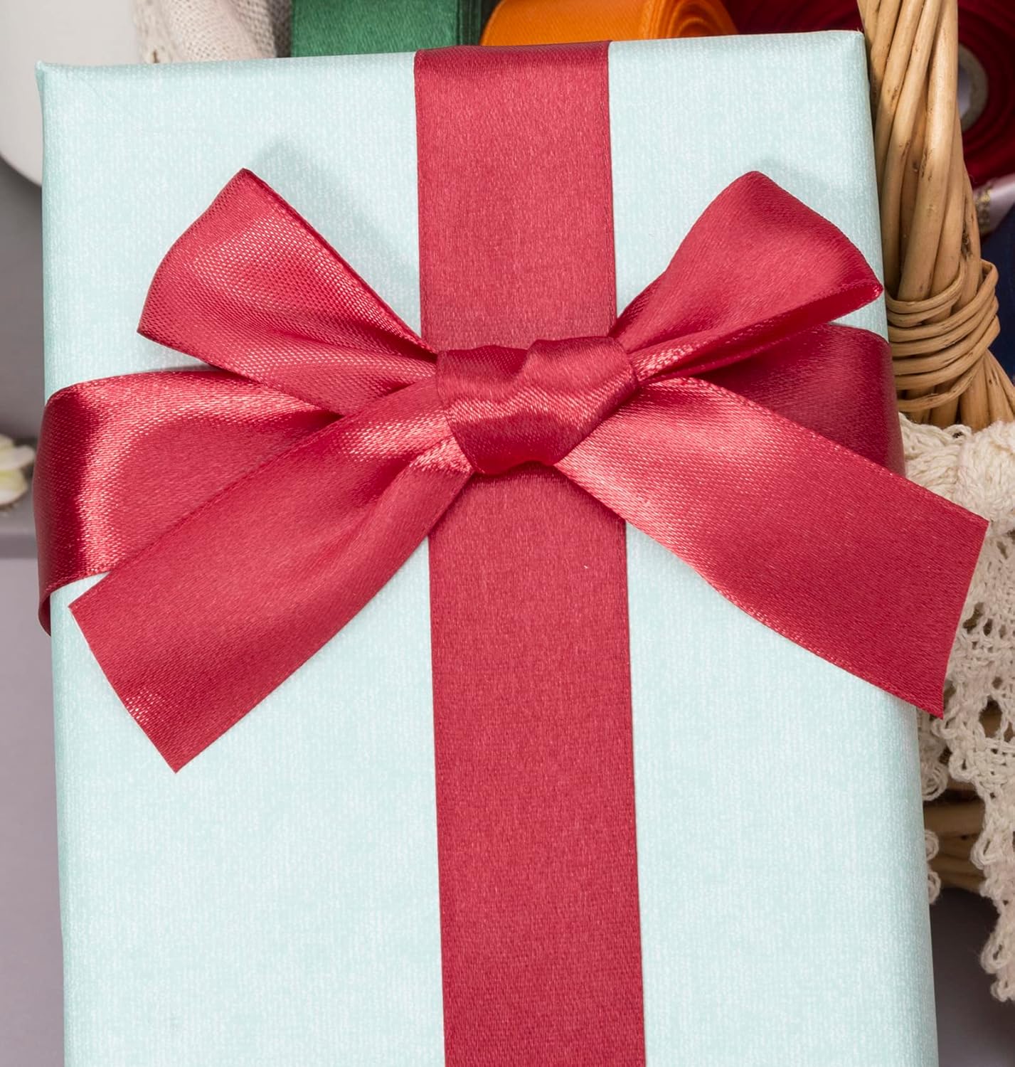 1 Inch Dark Red Solid Satin Ribbon, 50 Yards Craft Fabric Ribbon for Gift Wrapping Floral Bouquets Wedding Party Decoration