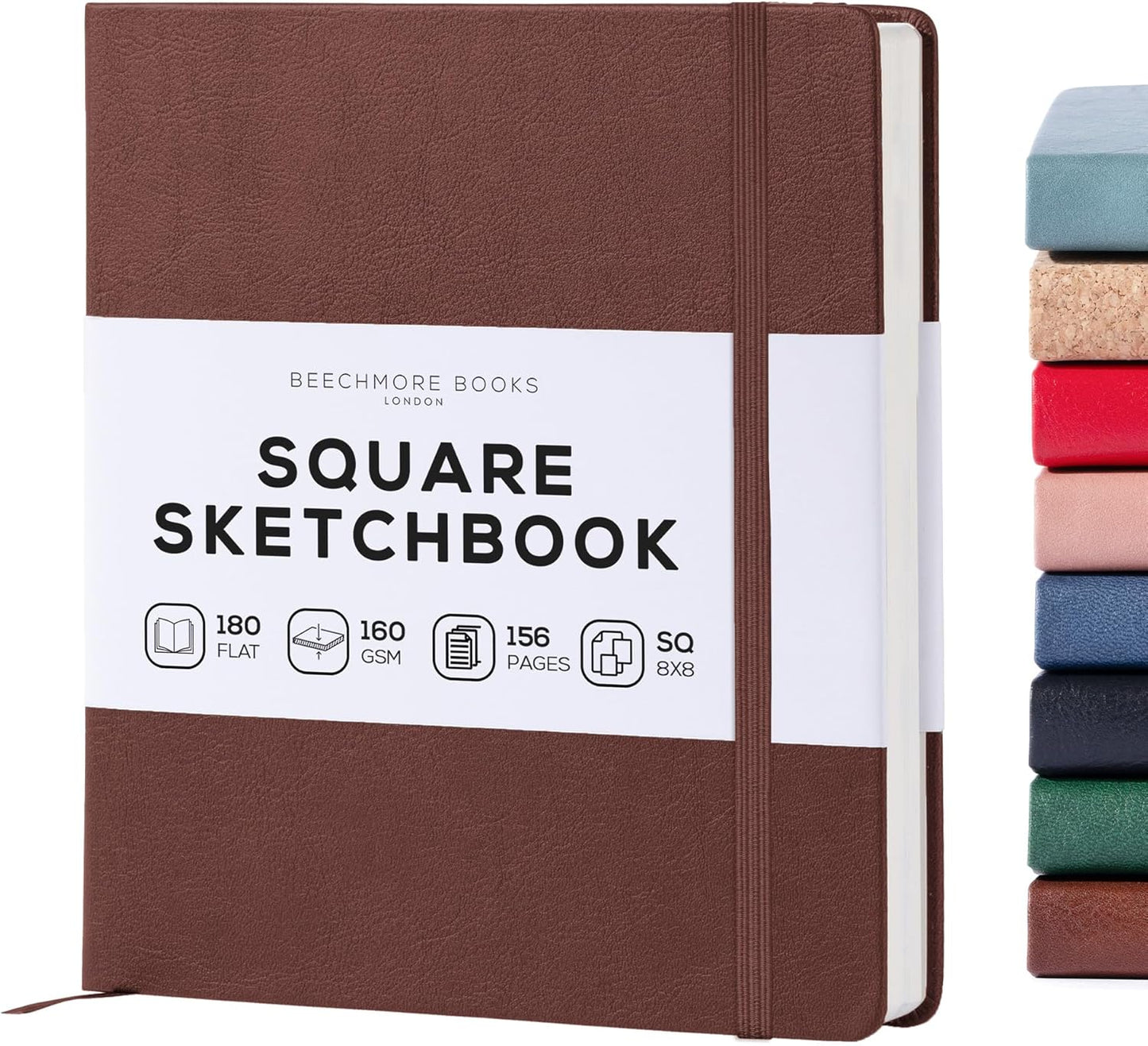 Beechmore Books Square Sketchbook – 8x8 Premium Vegan Leather Bound Large Sketch Book Hardcover with 156 Thick 160gsm Perforated Ivory Pages, Blank Sketch Pad, Gift Boxed Back Pocket, Ribbon Bookmark