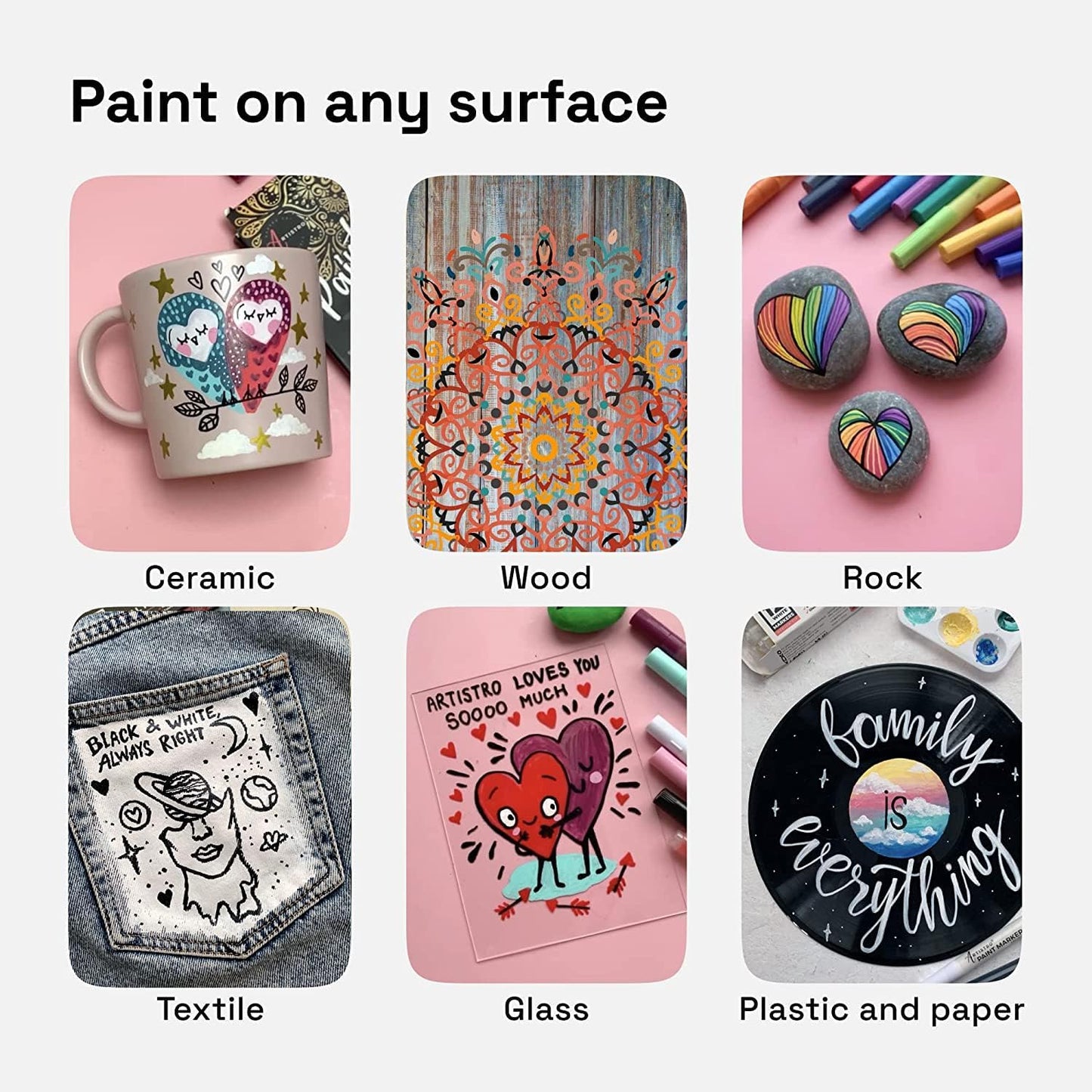 ARTISTRO 12 Acrylic Paint Pens, Fabric Markers for Textile, Rock, Glass, Wood, Paper, Ceramic, Canvas DIY Art Supplies Kit, Drawing Markers for Kids and Adults (Extra Fine Tip)