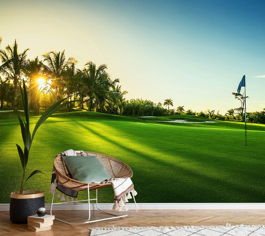AFZEVEB-Green Golf Course Landscape Wallpaper Wall murals for Bedroom 114"x74"(Not Peel and Stick)