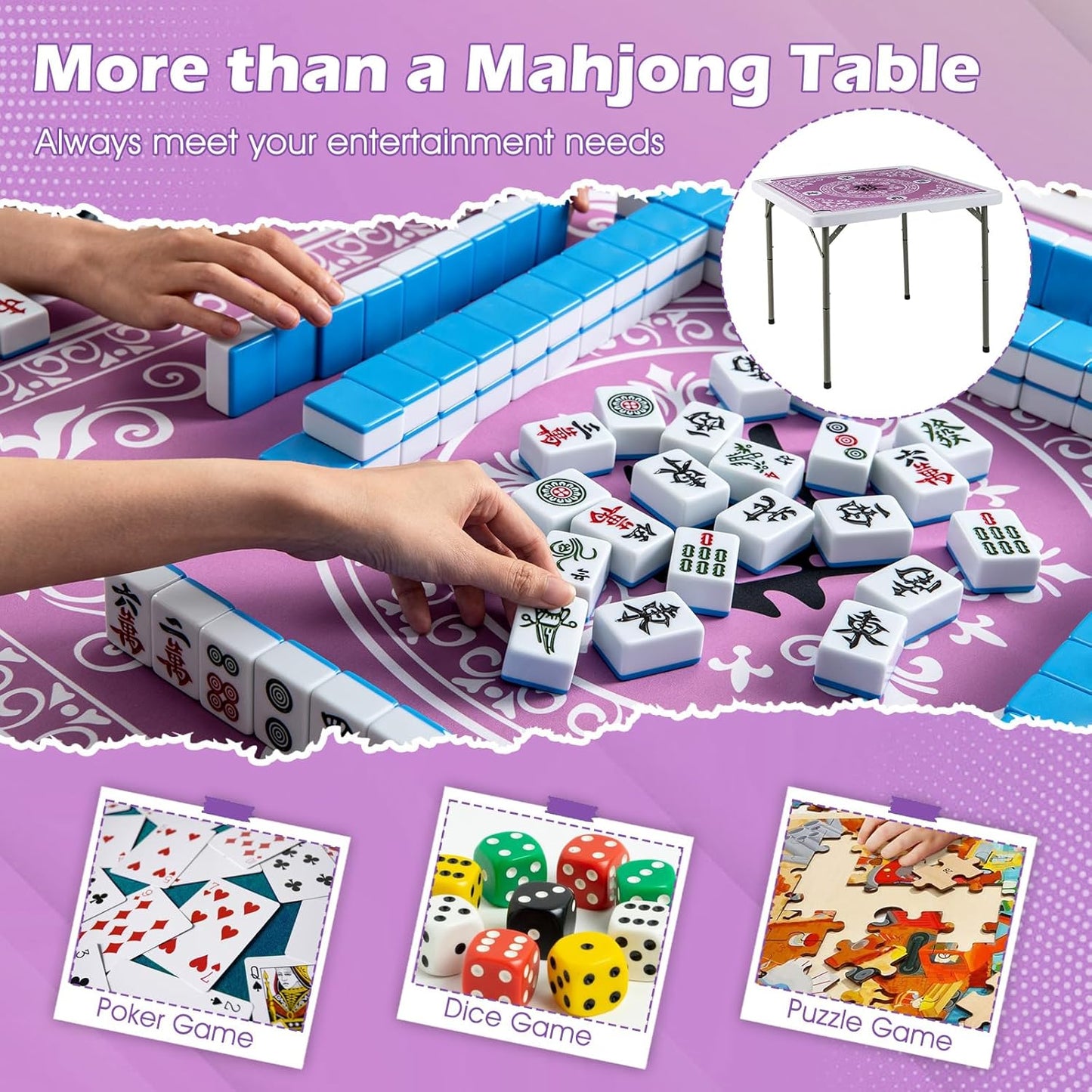 Giantex Folding Mahjong Table, 35" Square Card Table with Cup Holders, Removable Noise Reduction Mat, HDPE Tabletop, 4-Player Portable Domino Tables for Poker Blackjack Board Game (Pink)
