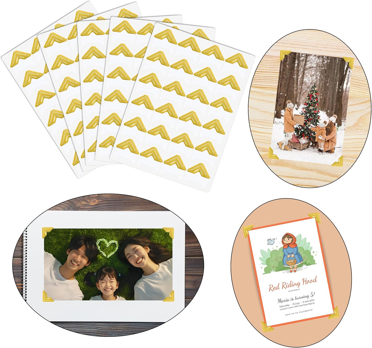240 Pieces Photo Corners Self Adhesive Photo Corner Stickers, Picture Mounting Corners Acid Free Photo Corner for DIY Scrapbook, Album, Picture Frames, Journal Supplies (Gold)