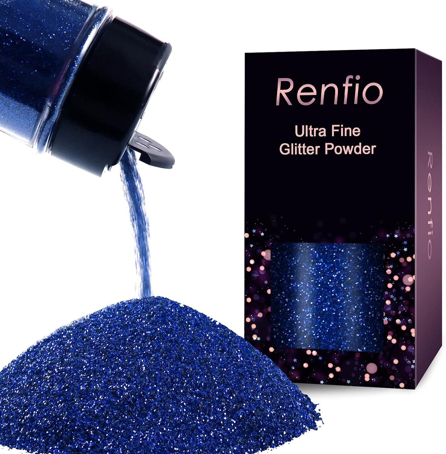 Renfio Ultra Fine Glitter Powder Metallic Resin Glitter 2.11 Oz (60g) PET Flakes Crafts Sequins 1/128" Blue Glitter Epoxy Chips Flakes for Tumblers Slime Decoration - Sapphire Blue
