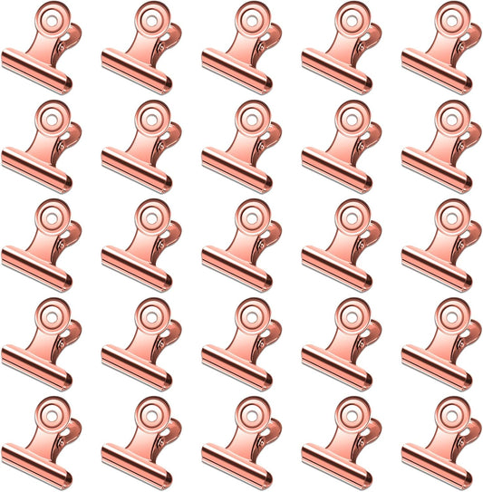 30 Pack Small Bull Clips 0.87 Inch Mini Metal Hinge Clips Binder Paper Hinge Clip for Office, Home, School, Shops, Rose Gold, 22mm