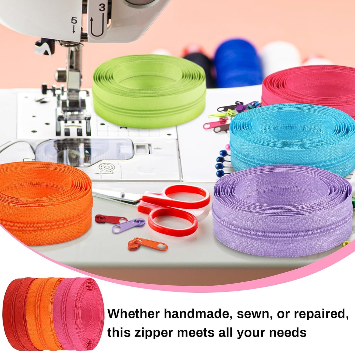 DOITEM 31 Yards 10 Pieces Sewing Zippers #3 Nylon Coil Zippers 10 Colors Assorted Zipper for Sewing with 40 Zipper Sliders for DIY Tailor Sewing Crafts Supplies,