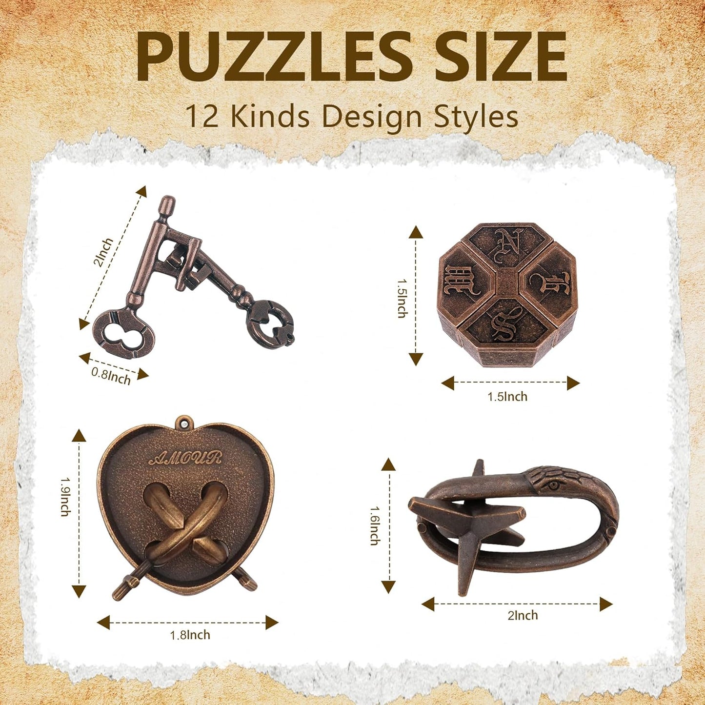 12Pcs Brain Teaser Puzzles for Adults and Teens, 3D Metal Puzzle Set with Various Difficulty Levels, IQ Logic Challenge Disentanglement Game, Fun Handheld Brain Teasers for Focus, Gifts for Boys Girls