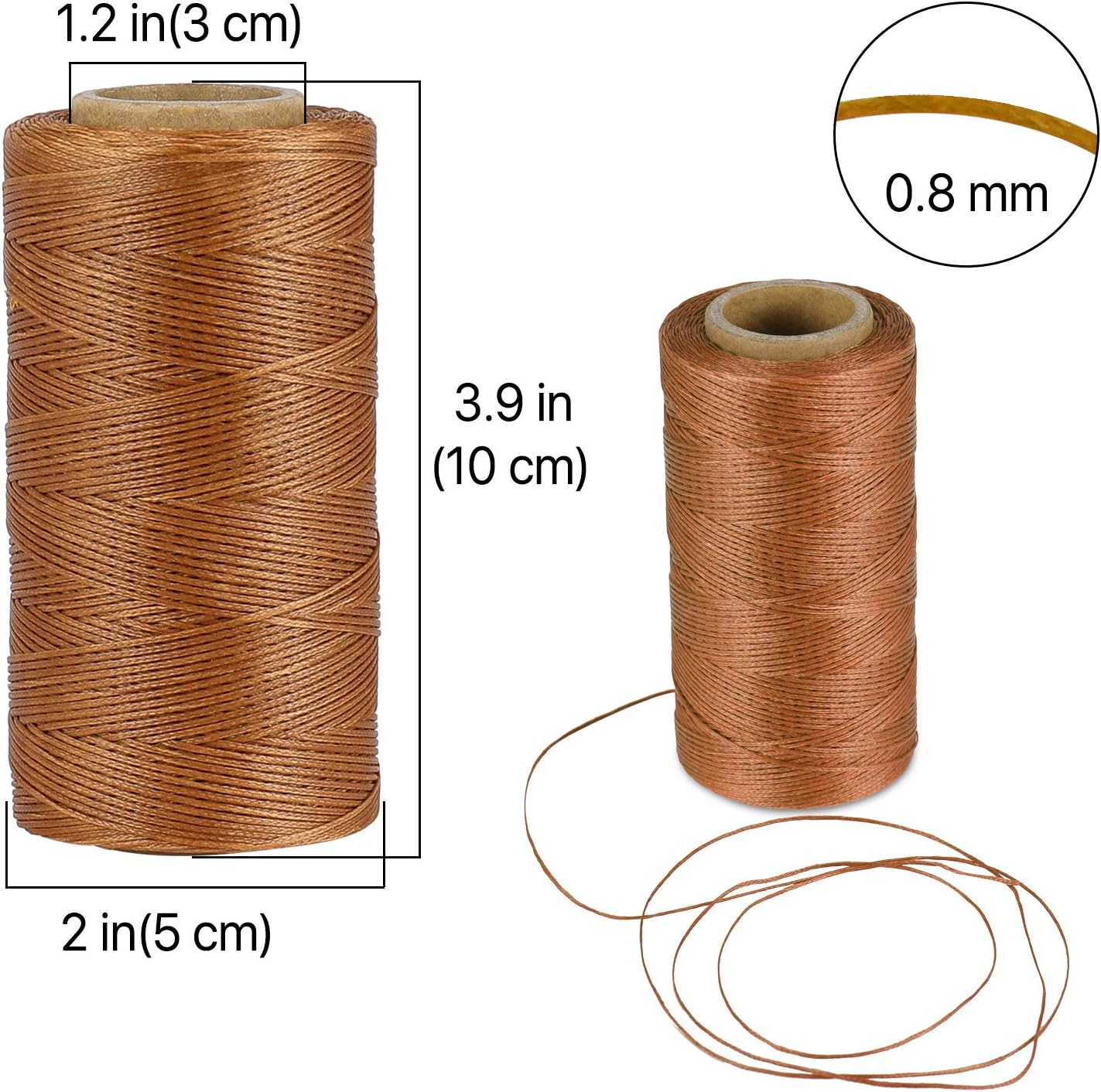 Flexzion Waxed Thread - 284 Yards 0.8mm 150D Polyester Wax Thread for Leather Sewing, Bookbinding, Stitching & DIY Projects (Khaki)