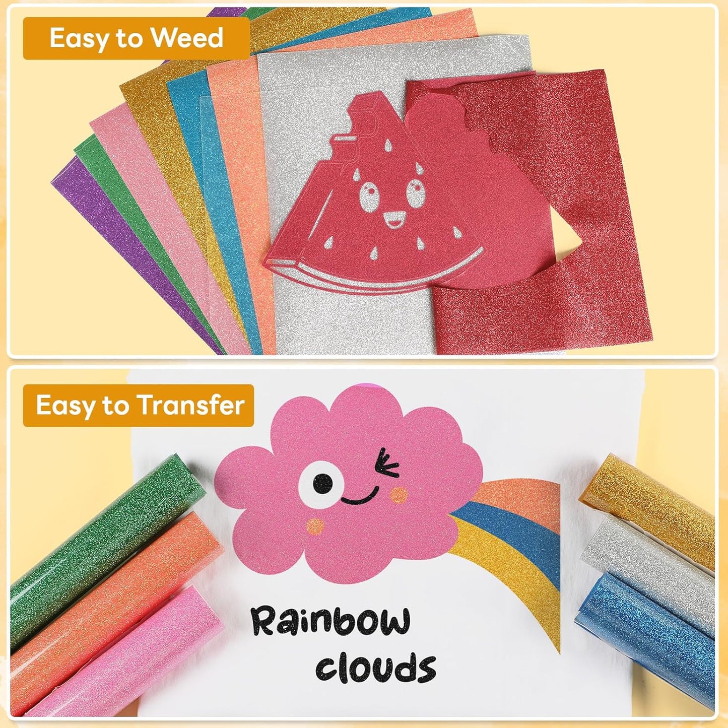 HTVRONT Glitter HTV Heat Transfer Vinyl - 13 Sheets 12" x 10"Glitter Iron On Vinyl for T-Shirts, Sparkle HTV Compatible with Cricut & Silhouette,Easy to Cut & Weed