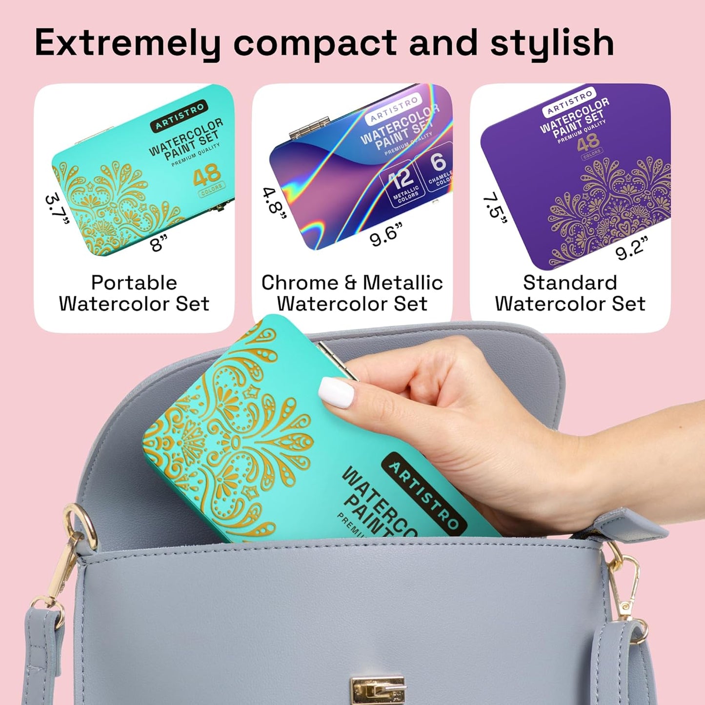 ARTISTRO Watercolor Paint Set Portable, Palette Set with Metallic Colors for Workbooks - Mini Travel Painting Kit for Artists, Professionals, Adults, Kids, Girls&Boys - Art Supplies, Christmas Gift