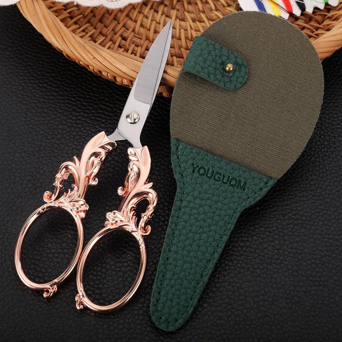 Sewing Scissors, Multipurpose Craft Scissors with Sheath for Arts Crafting Office Home School Paper Fabric Cutting Sharp Shears, 5.3in Rose Gold Big Handles