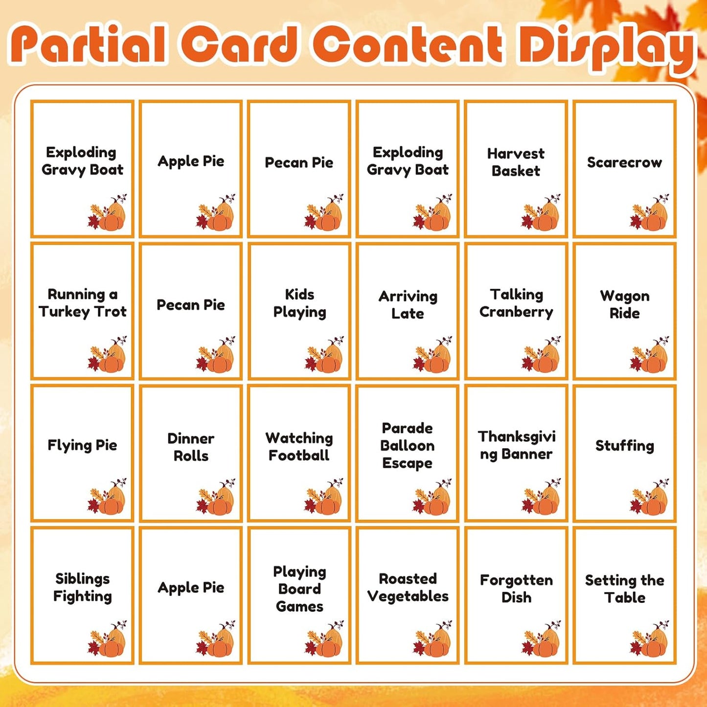 Yexiya Thanksgiving Charades Game for Family Party - 310 Cards with 1 Min Sand Timer & Blank Cards Turkey Day Family Game for Adults Groups