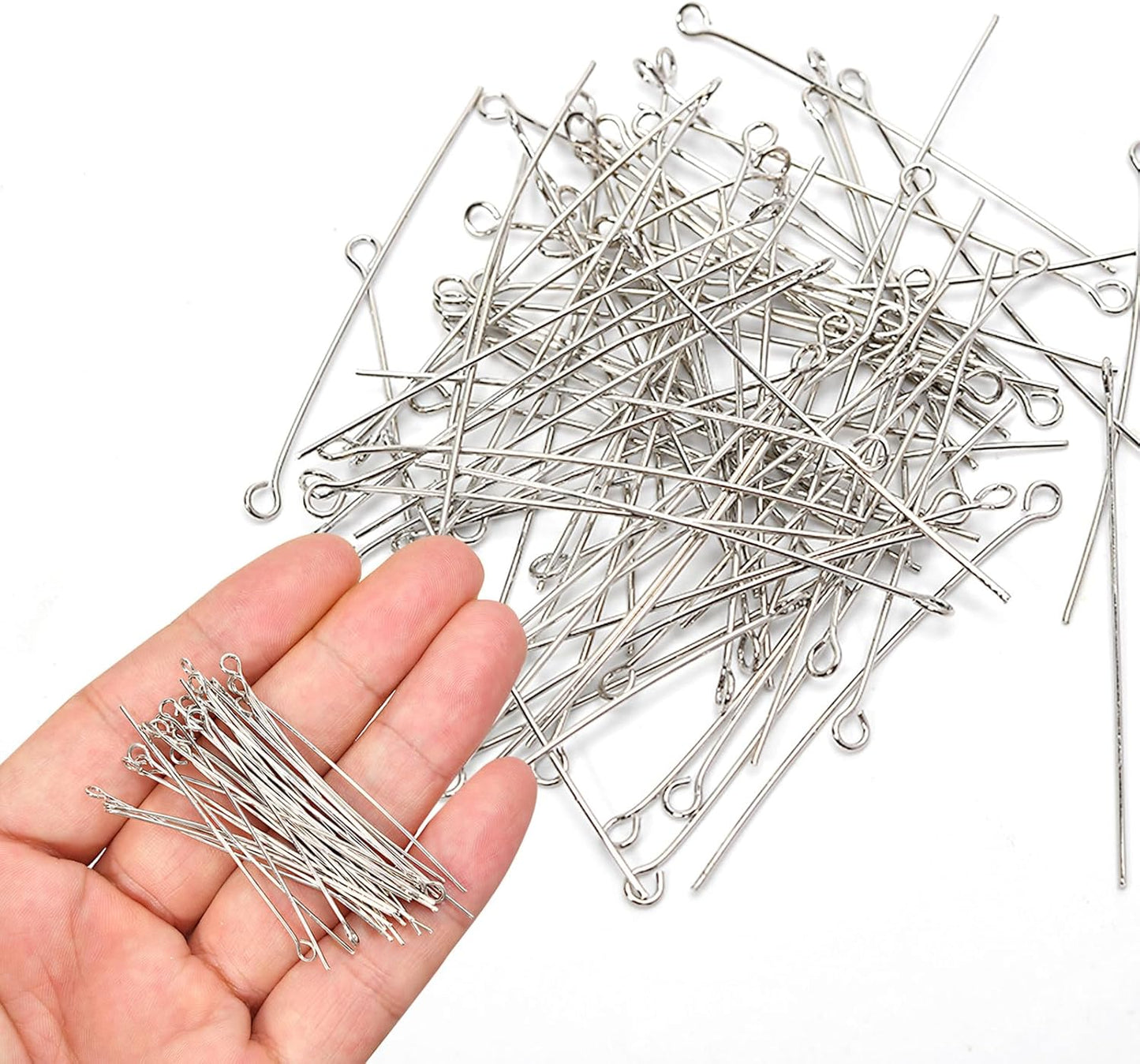 100pcs Silver Filled Eye Pins Non Tarnish Craft Earring Bracelet Jewelry Making Accessories Supplies (70mm (2.75in), Silver-Eye Pin)