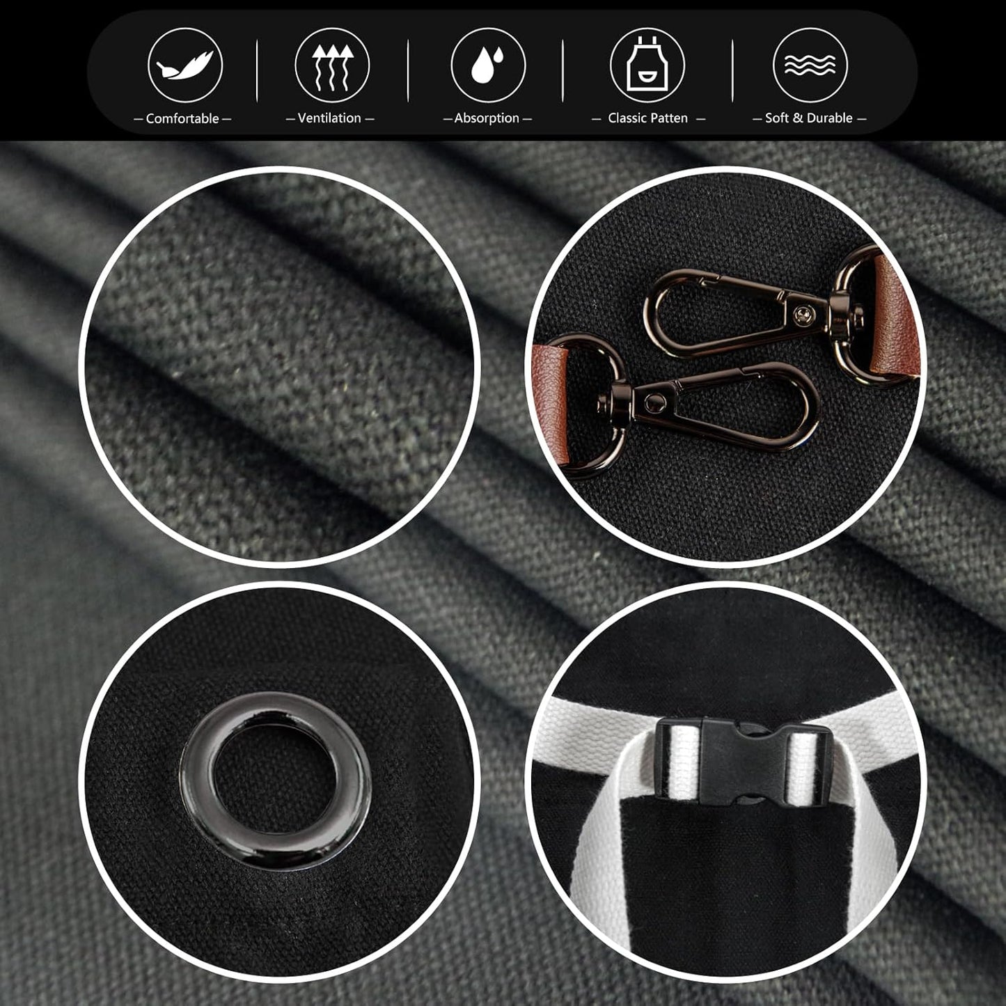 10 Pack Kitchen Aprons, Work Apron, Canvas, Multiple Pockets, Gardening, Painting, BBQ, Artist, Carpenter, Sizes M to XXL, Black