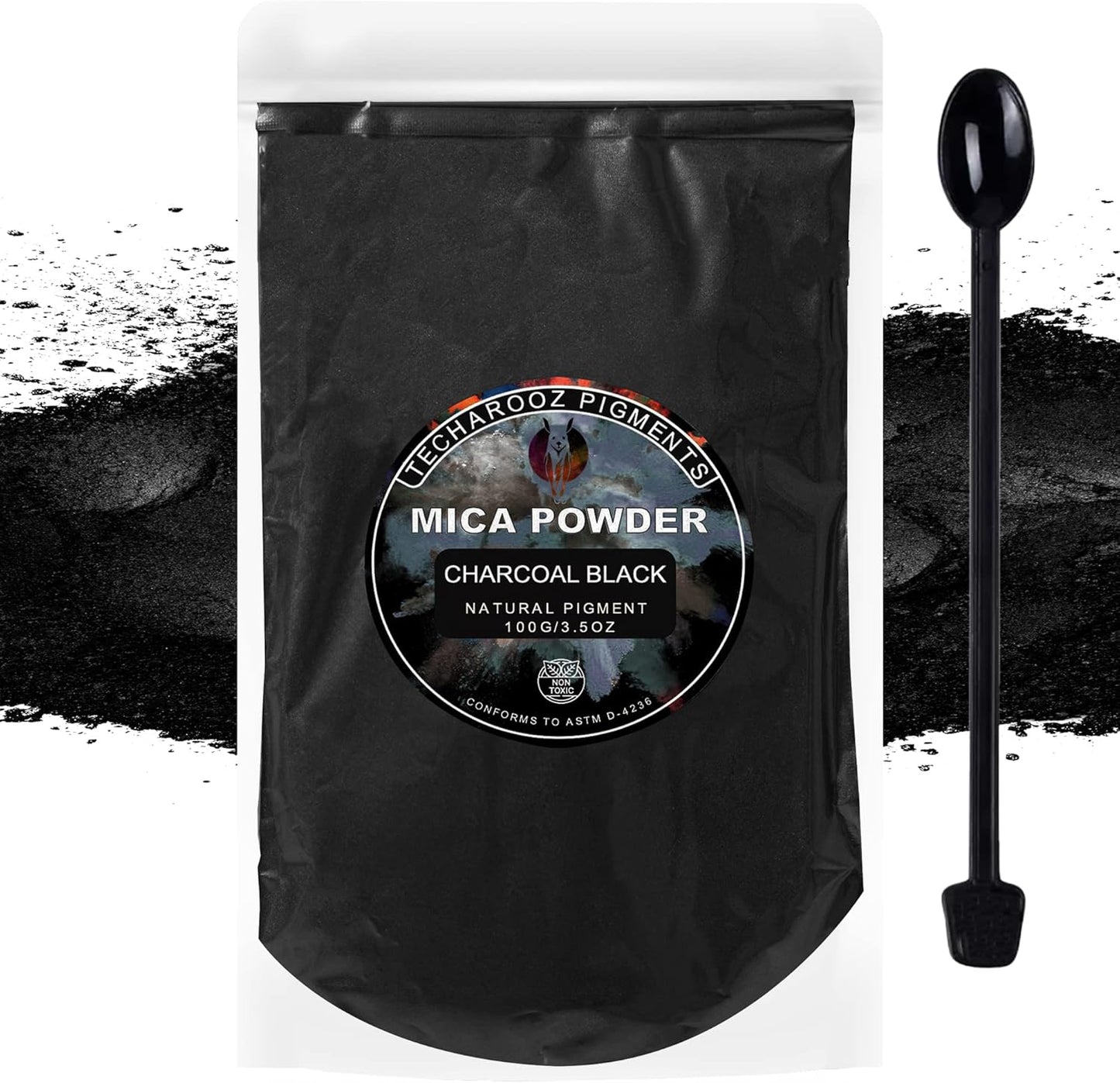 Charcoal Black Mica Powder for Epoxy Resin 100g / 3.5oz. Sealed Bag - TECHAROOZ 2 Tone Resin Dye Color Pigment Powder for Lip Gloss, Nails, Colorant for Slime Bath Bombs Soap Making & Polymer Clay