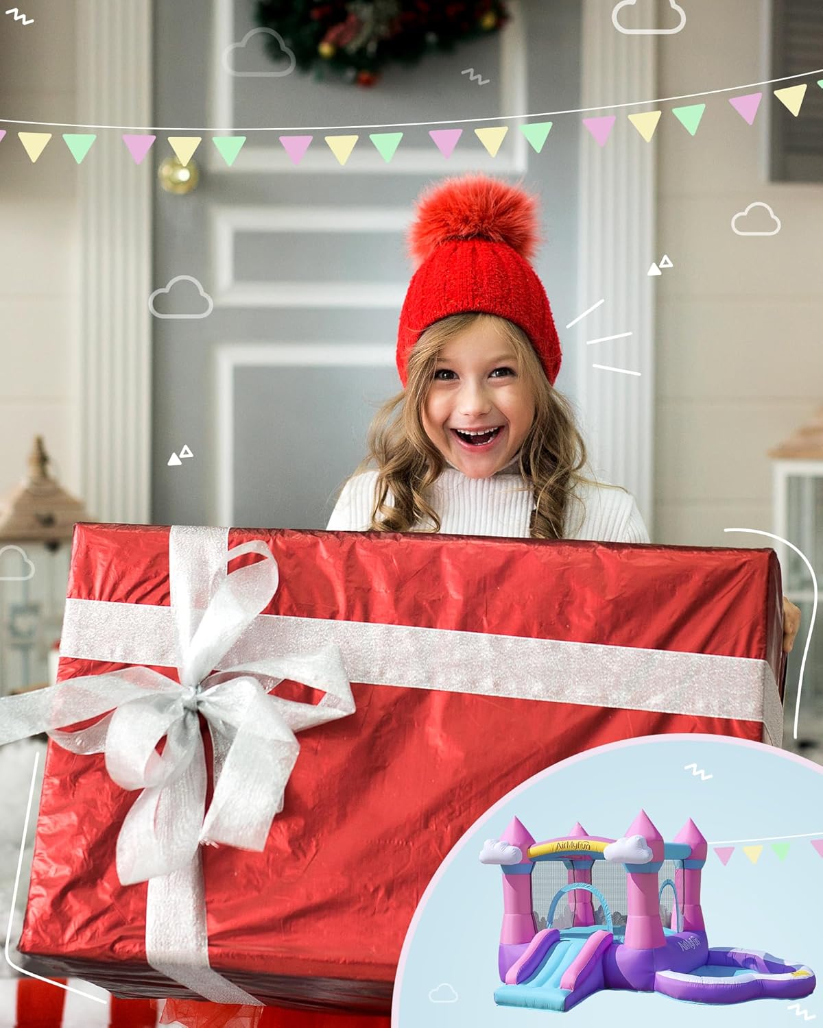 AirMyFun Pink Indoor/Outdoor Inflatable Bounce House for Kids 3-8 - Bouncy Castle with Slide, Blower, Water Pool & Ball Pit