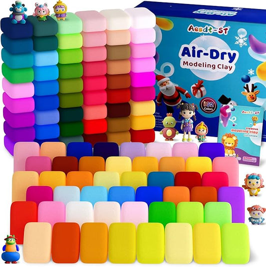 Air Dry Clay 102 Colors, Modeling Clay for Kids, Model Magic Clay, DIY Molding Clay Kit with Sculpting Tools, Soft and Non-Sticky, Arts and Crafts Gift for Boys Girls Kids