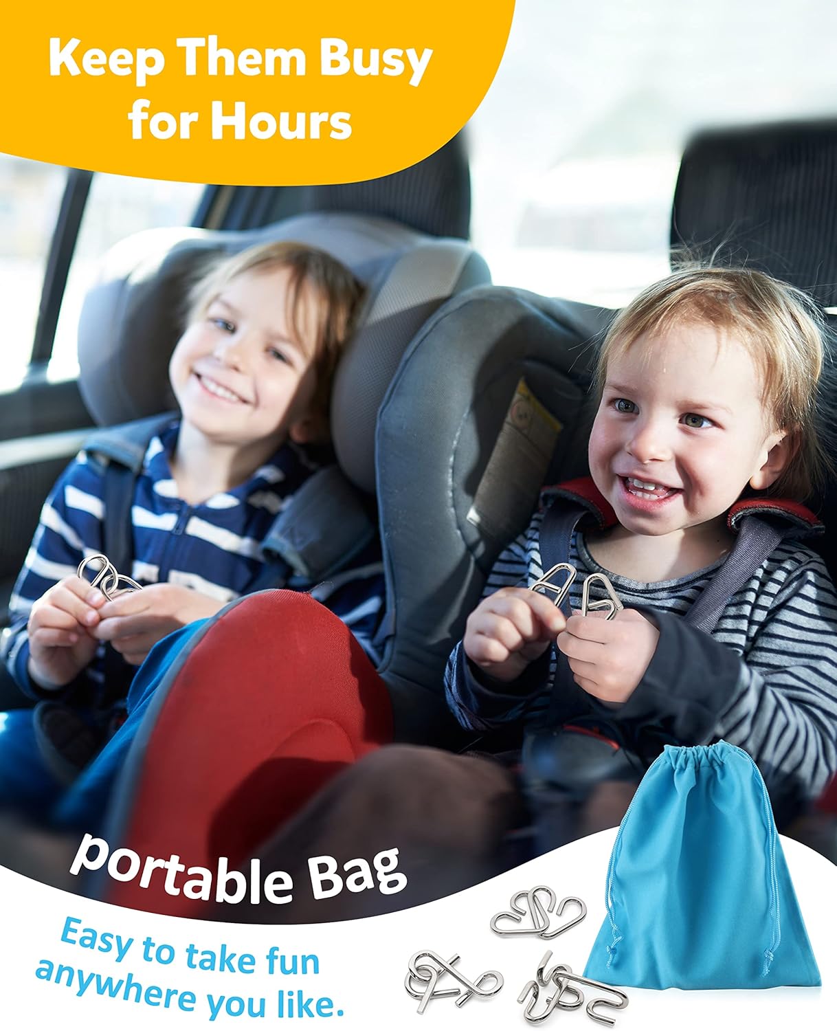 Coogam Metal Wire Puzzle Set of 16 with Pouch,Brain Teaser IQ Test Disentanglemen Iron Link Unlock Interlock Game Chinese Ring Magic Trick Toy for Party Favor Kids Adults Challenge