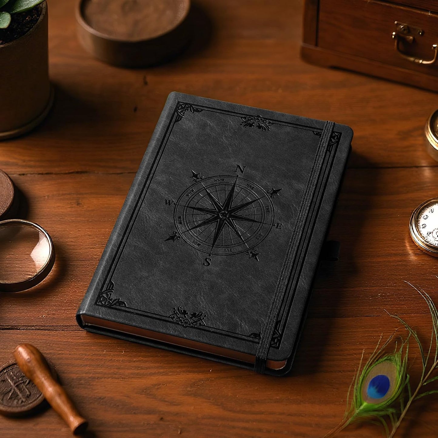 AHGXG Thick Journal Blank Notebook for Men - 320 Numbered Pages A5 Notebook for Writing, 100gsm Plain Paper, Vintage Leather Hardcover, for Women Work Office School, 5.75'' X 8.38''- Black